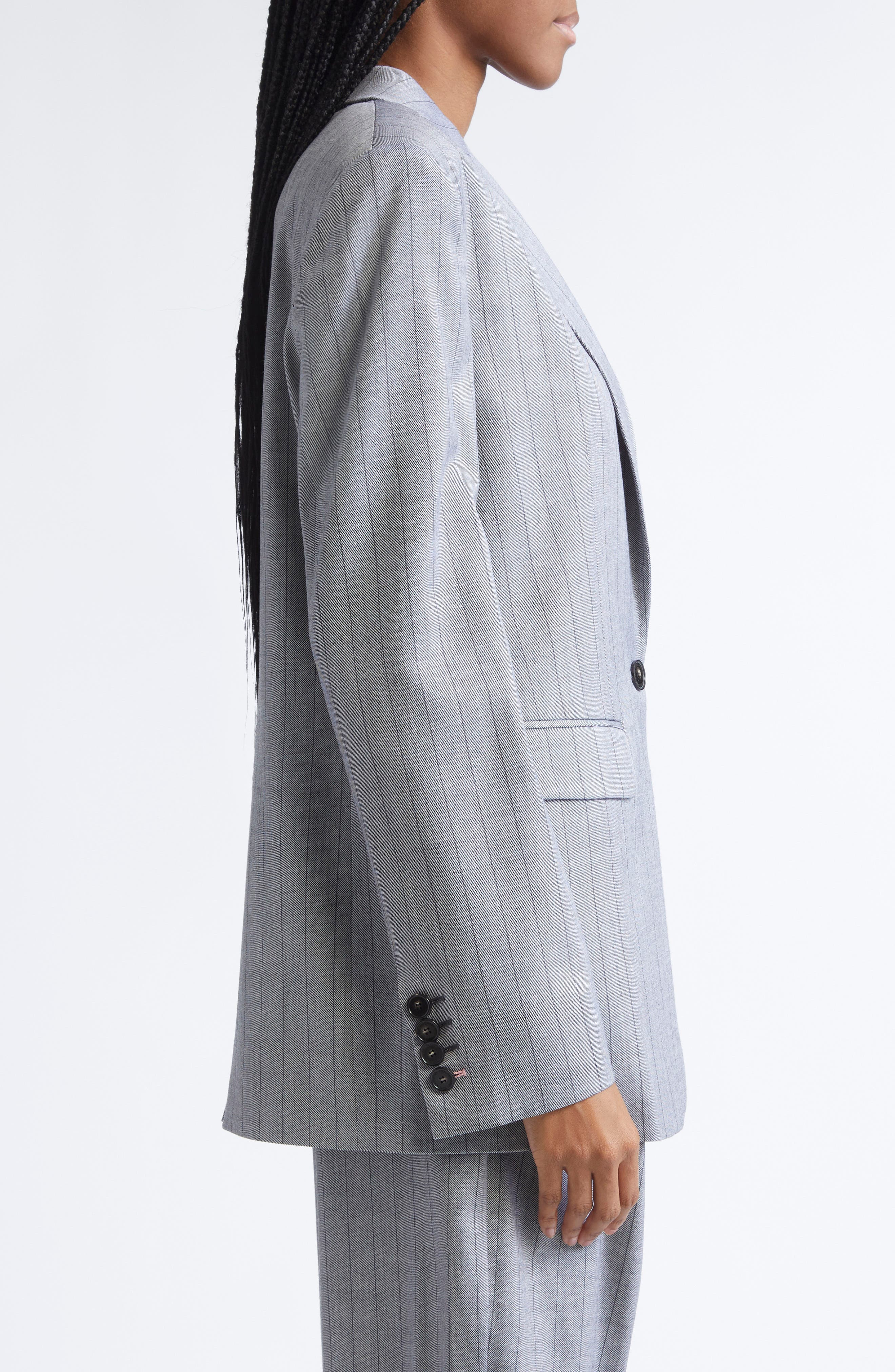 Stella McCartney Pinstripe Single Breasted Stretch Wool Jacket in Grey at Nordstrom - 4