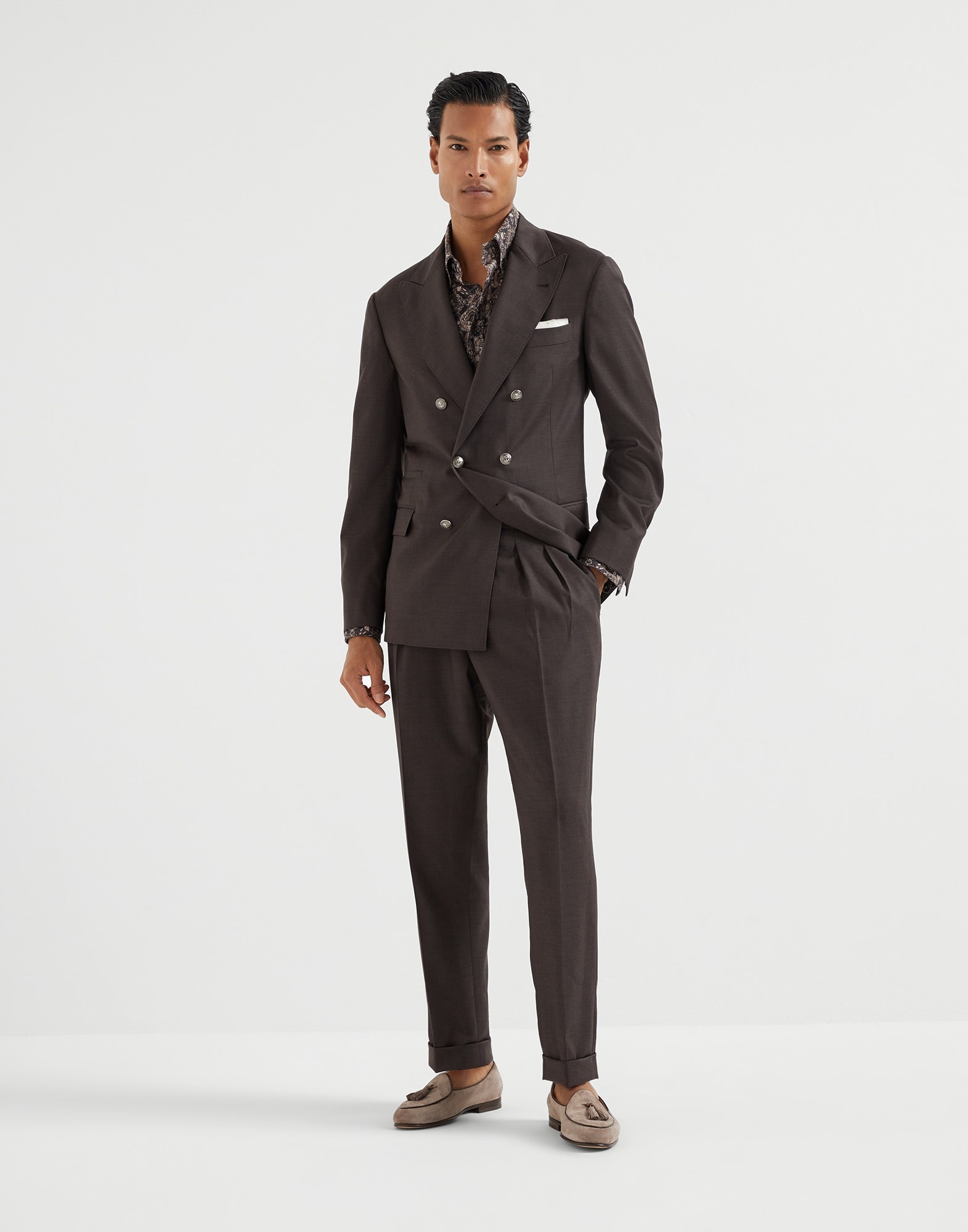 Cotton paisley twill slim fit shirt with button-down collar - 5