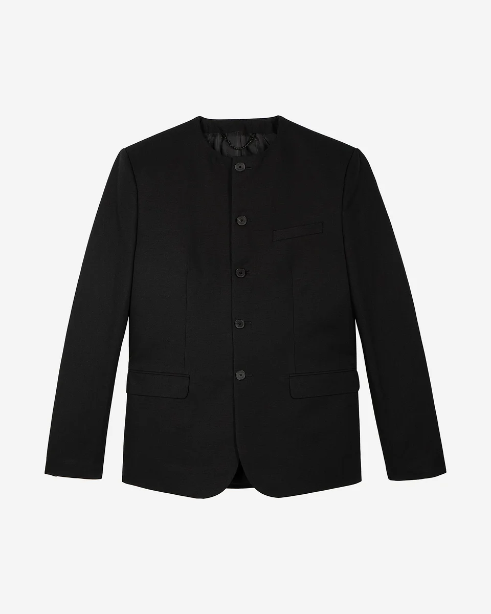 BLACK COLLARLESS JACKET - 1