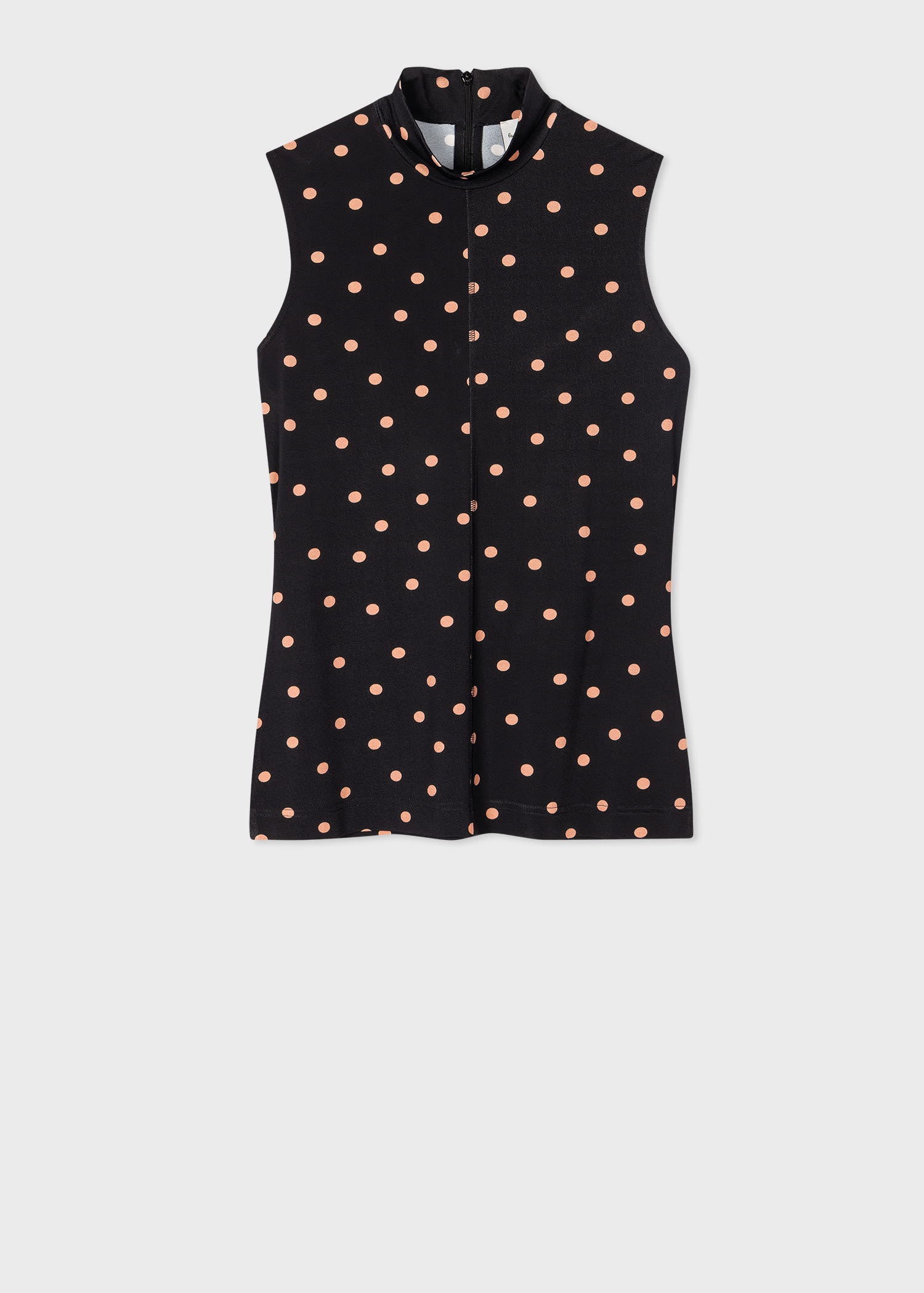 Black Funnel Neck Polka Dot Vest Top - 1