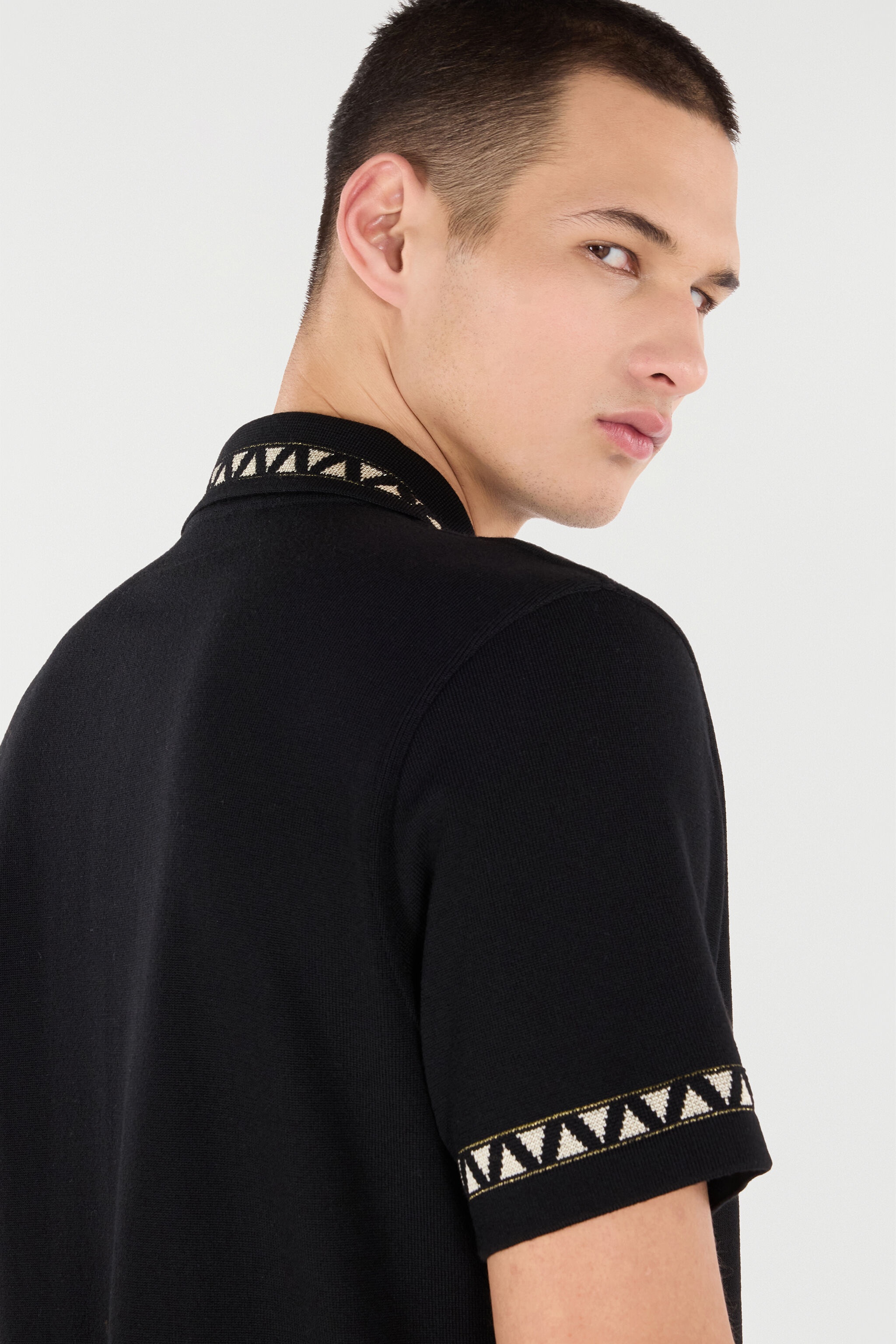 Knitted Polo Shirt With Jacquard Pattern - 6