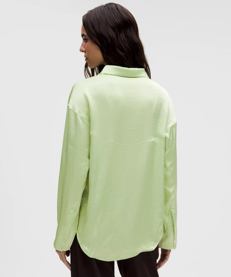 Logo Charm Satin Collared Long-Sleeve Shirt 3