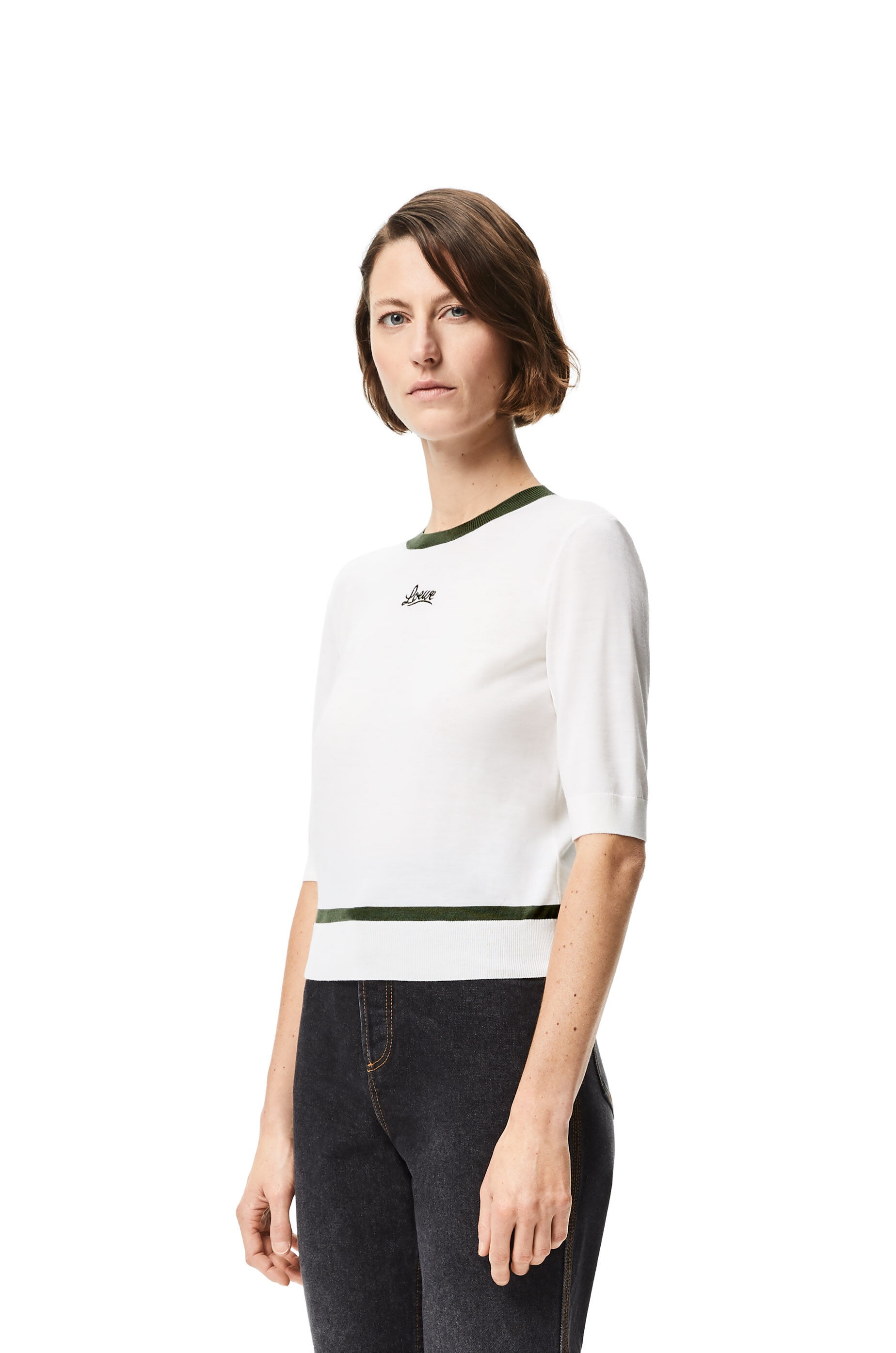 LOEWE lurex embroidered cropped sweater in wool - 3