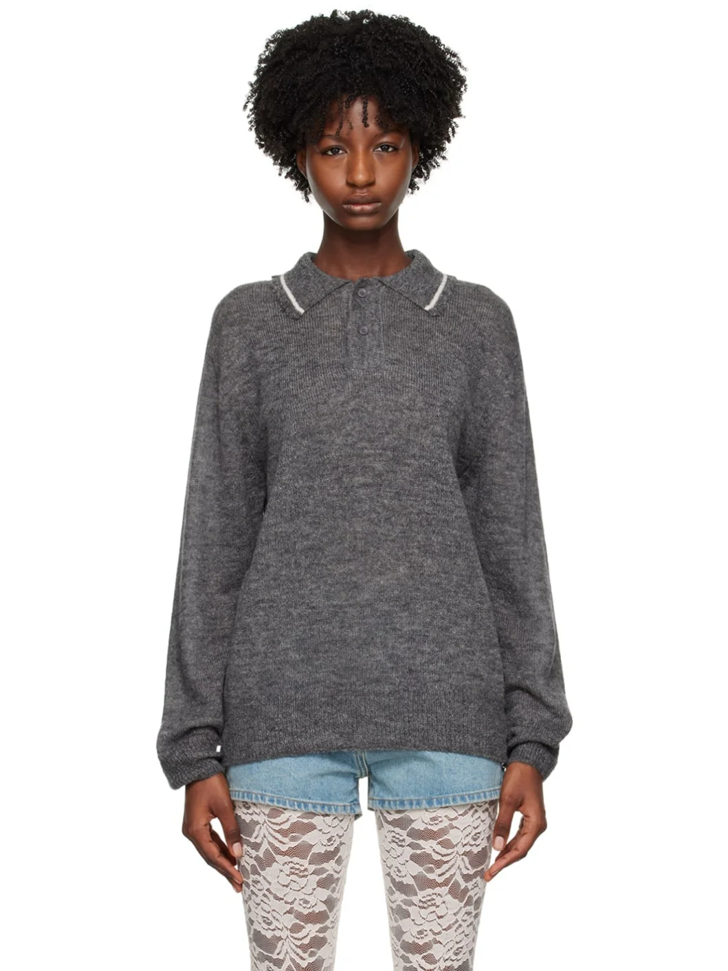 Gray Frayed Polo - 1