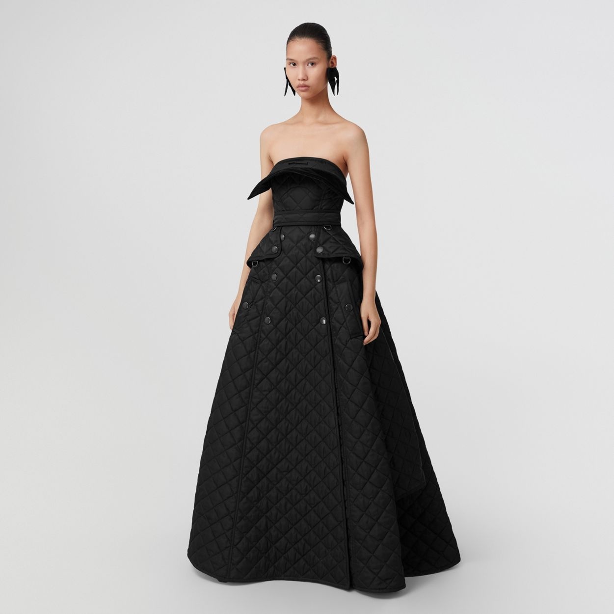 Diamond-quilted Belted Trench Gown - 6