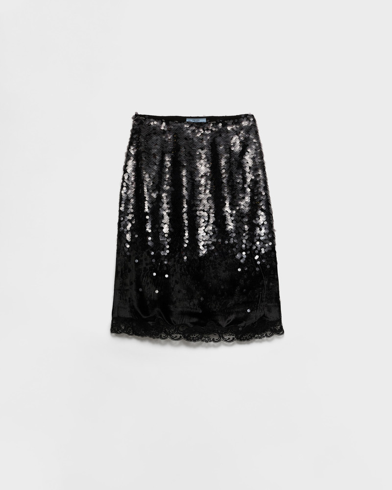 Embroidered velvet midi-skirt 1
