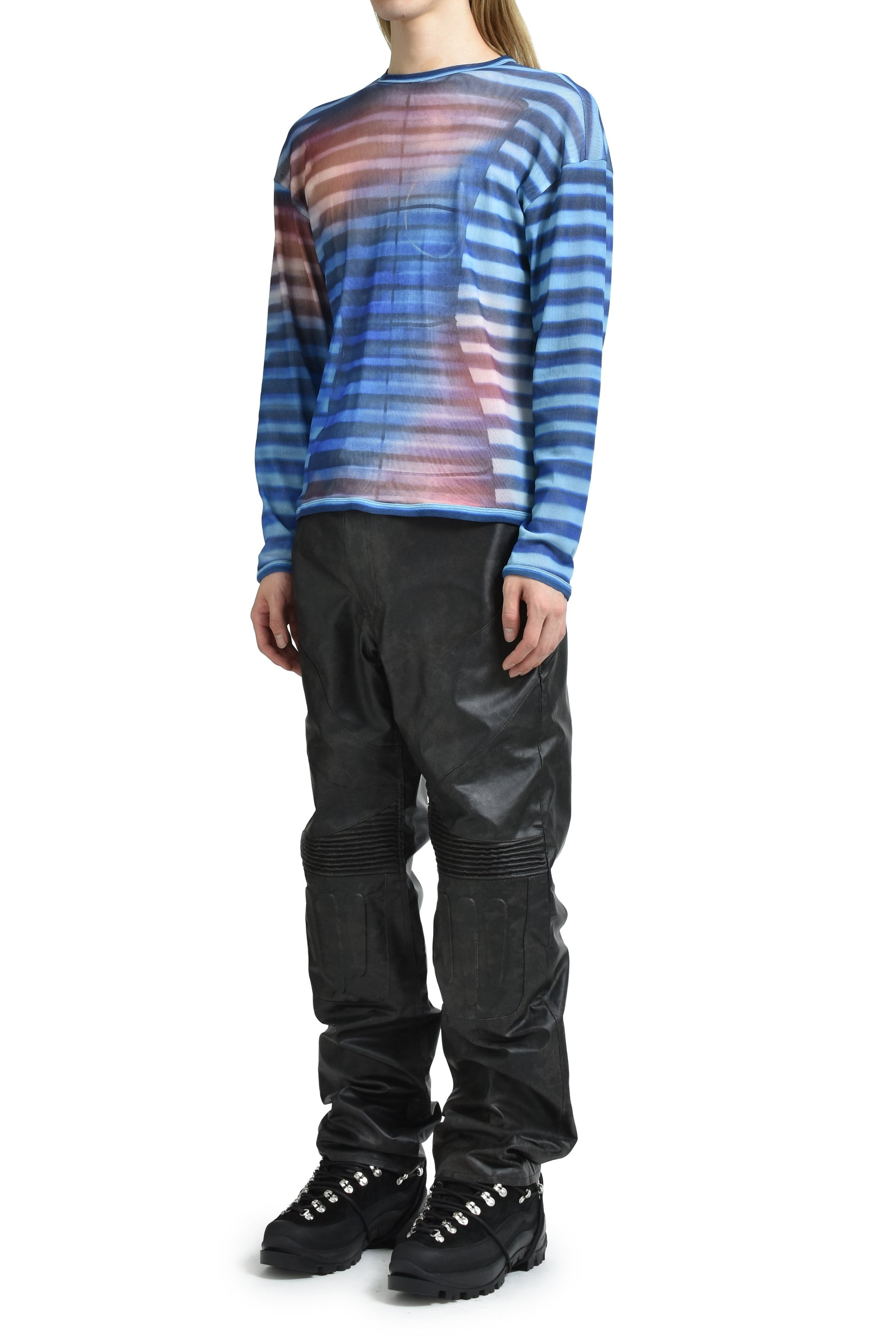 MESH OVERSIZED CREW NECK TOP PRINTED "AIR" / LT.BLU/BLU/PEACH - 4