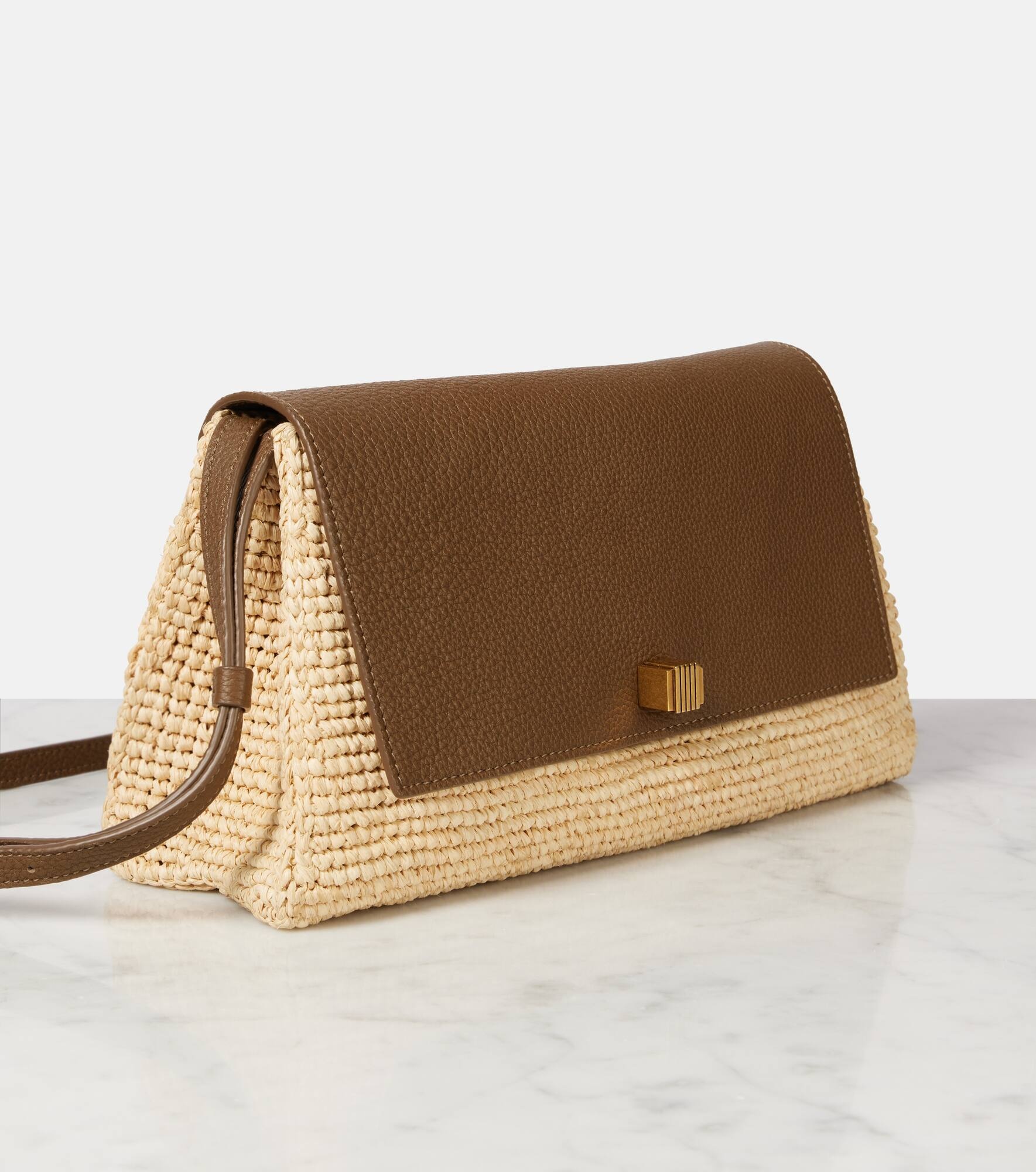 Audrey raffia and leather crossbody bag - 6