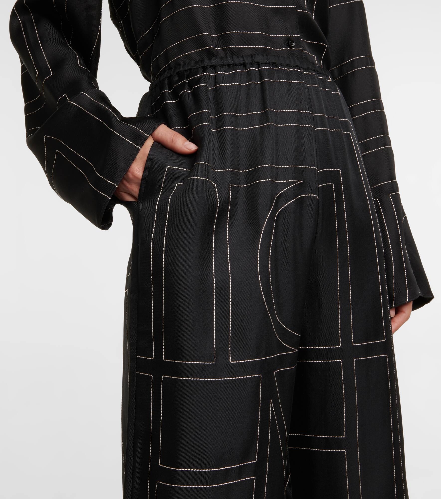 Logo wide-leg silk pants - 4