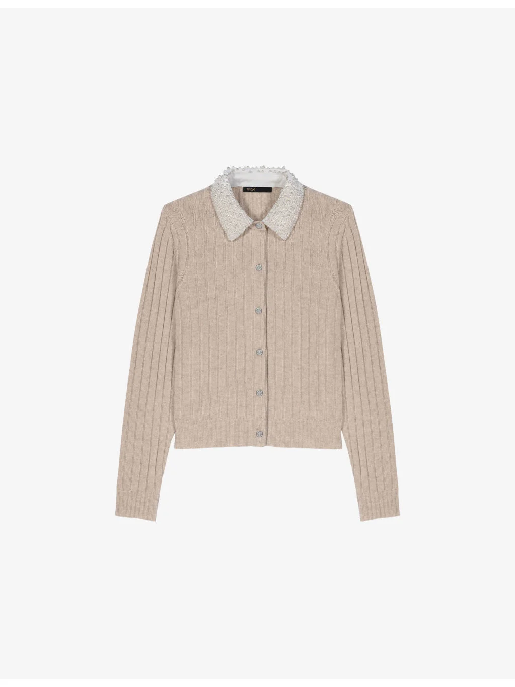 Beaded Removable-Collar Stretch Wool-Blend Cardigan - 1