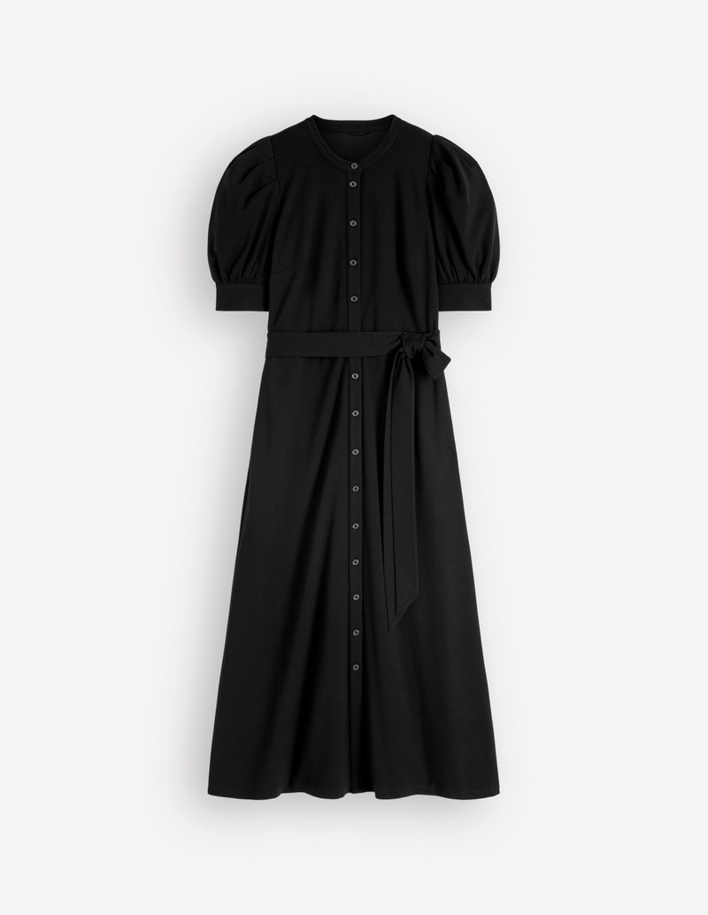 Puff Sleeve Ponte Shirt Dress-Black 1