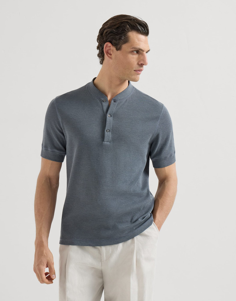 Cotton waffle jersey T-shirt with Henley collar 2