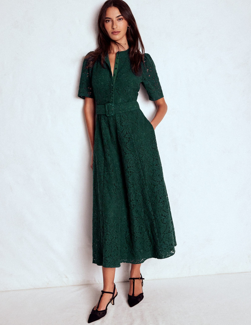 Kate Puff Sleeve Lace Dress-Dark Green 6