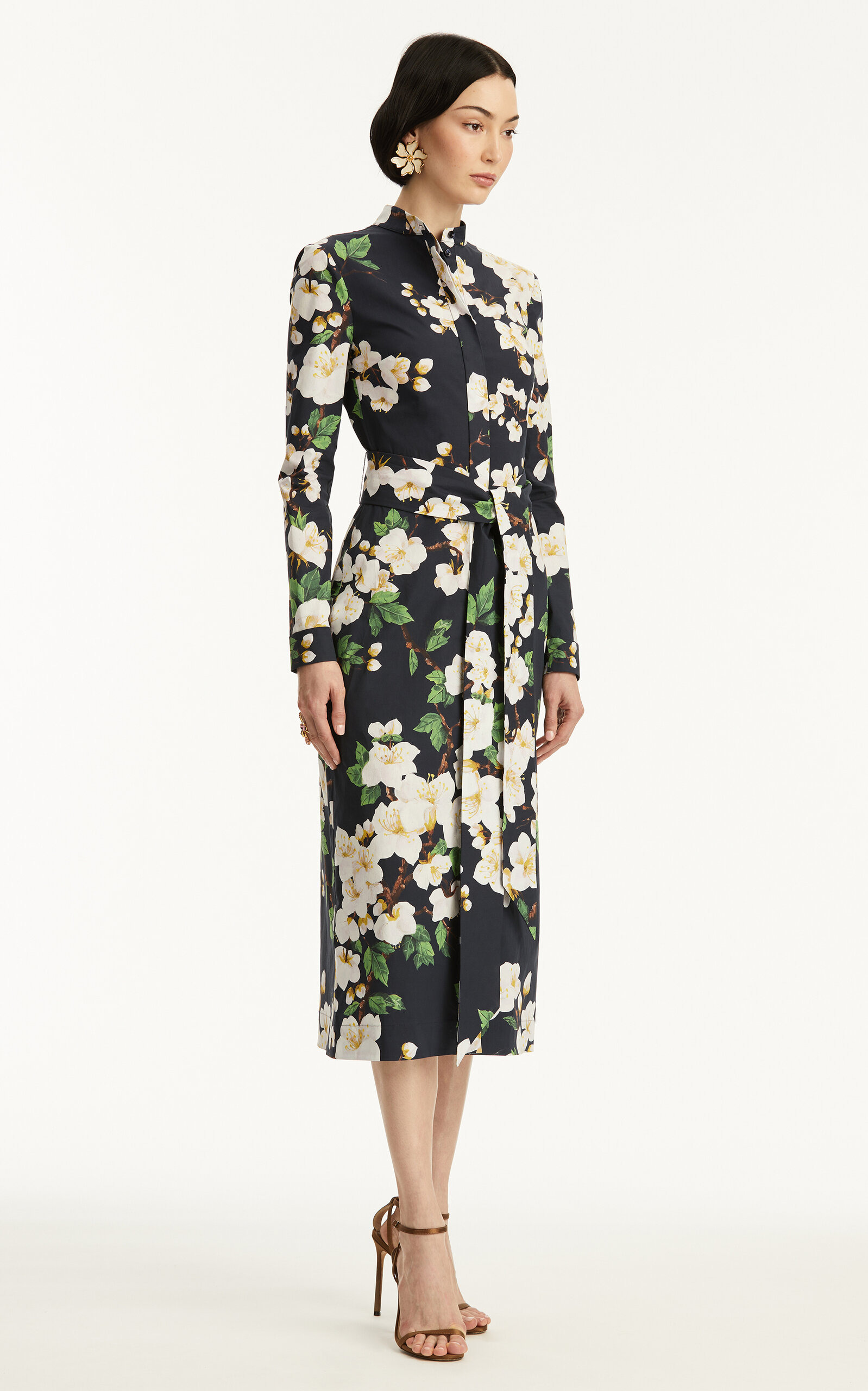 Tie-Detailed Cotton Poplin Midi Dress navy - 4