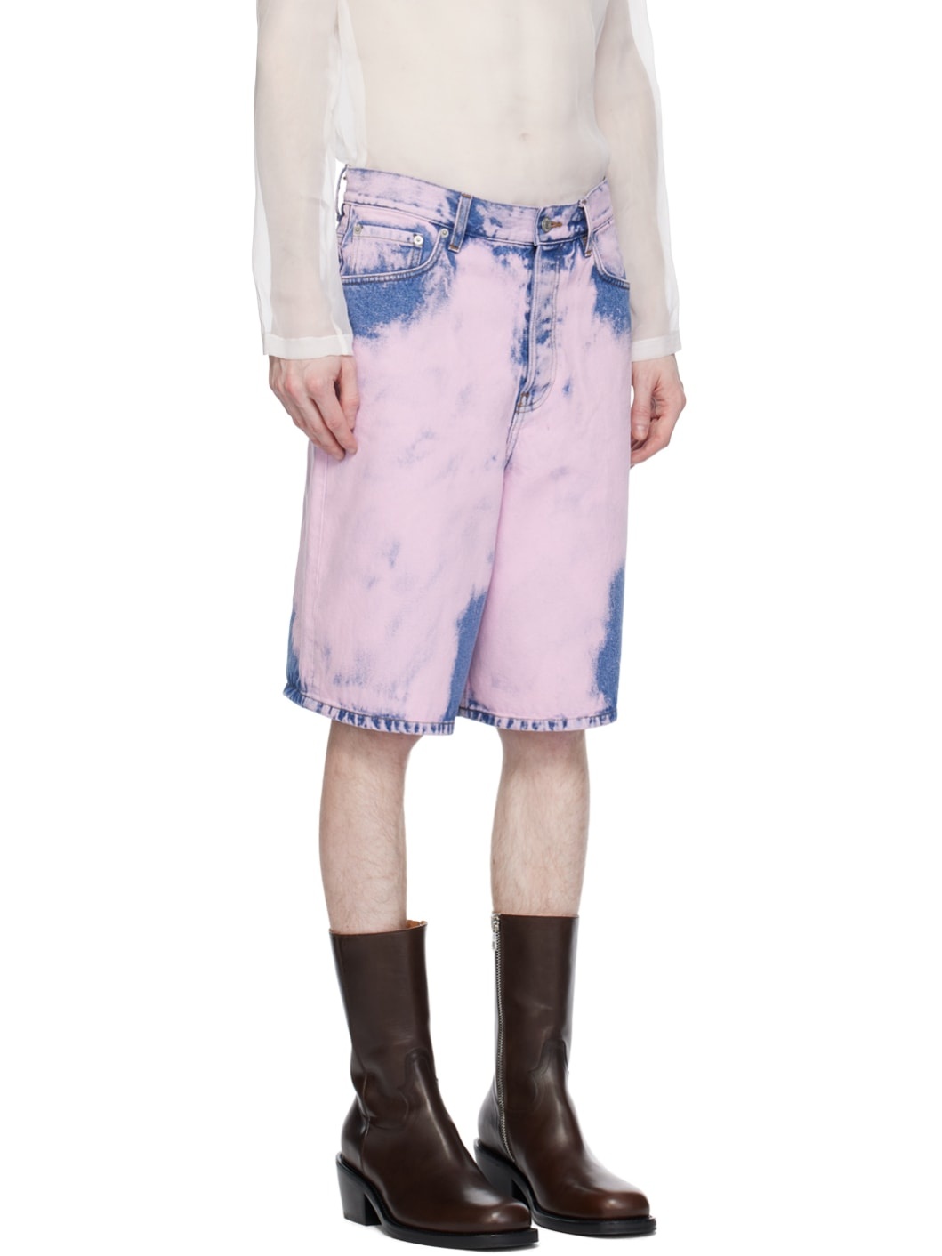 Pink Garment-Dyed Denim Shorts - 4