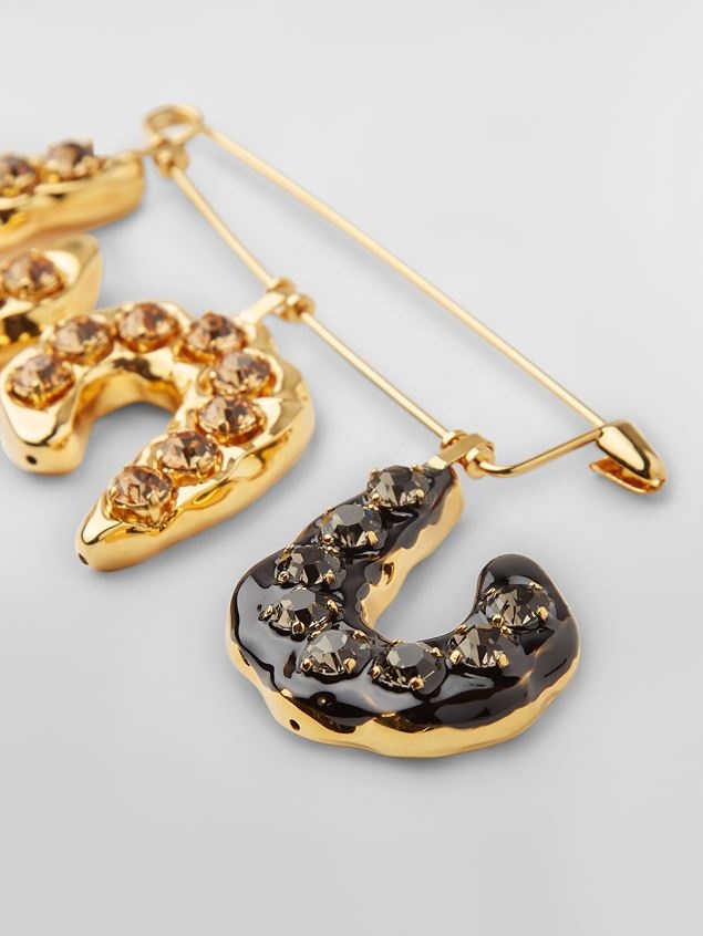 BRASS SPARKLE BROOCH WITH 3 HOOK-SHAPED PENDANTS AND GLASS BEADS - 4