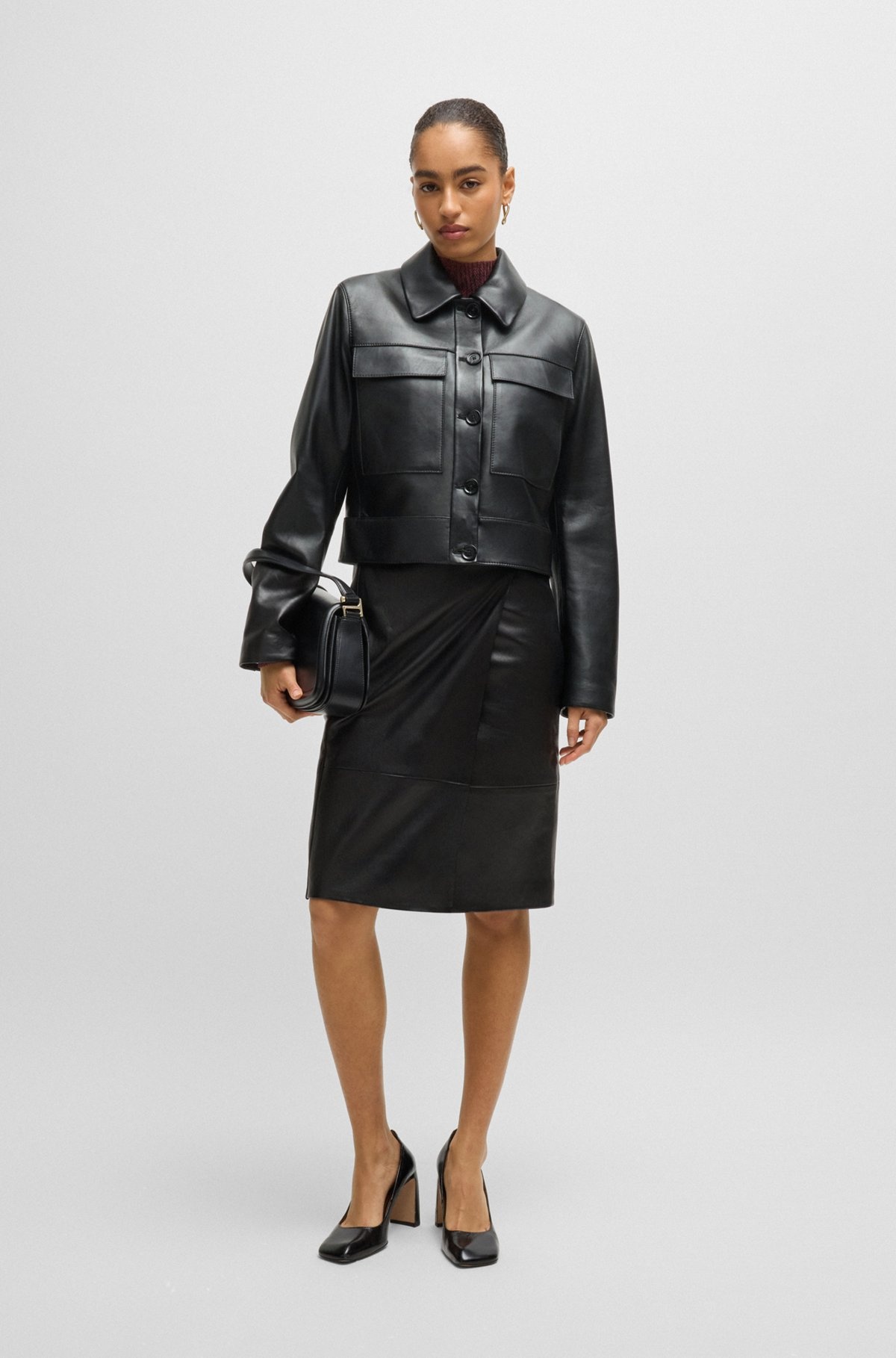 LEATHER JACKET WITH CONTRAST CUFFS AND BUTTONED CLOSURE - 3