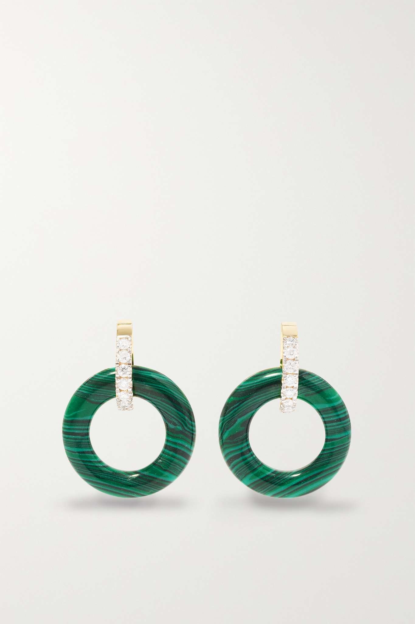 Door Knockers 14-karat gold, malachite and diamond hoop earrings - 1