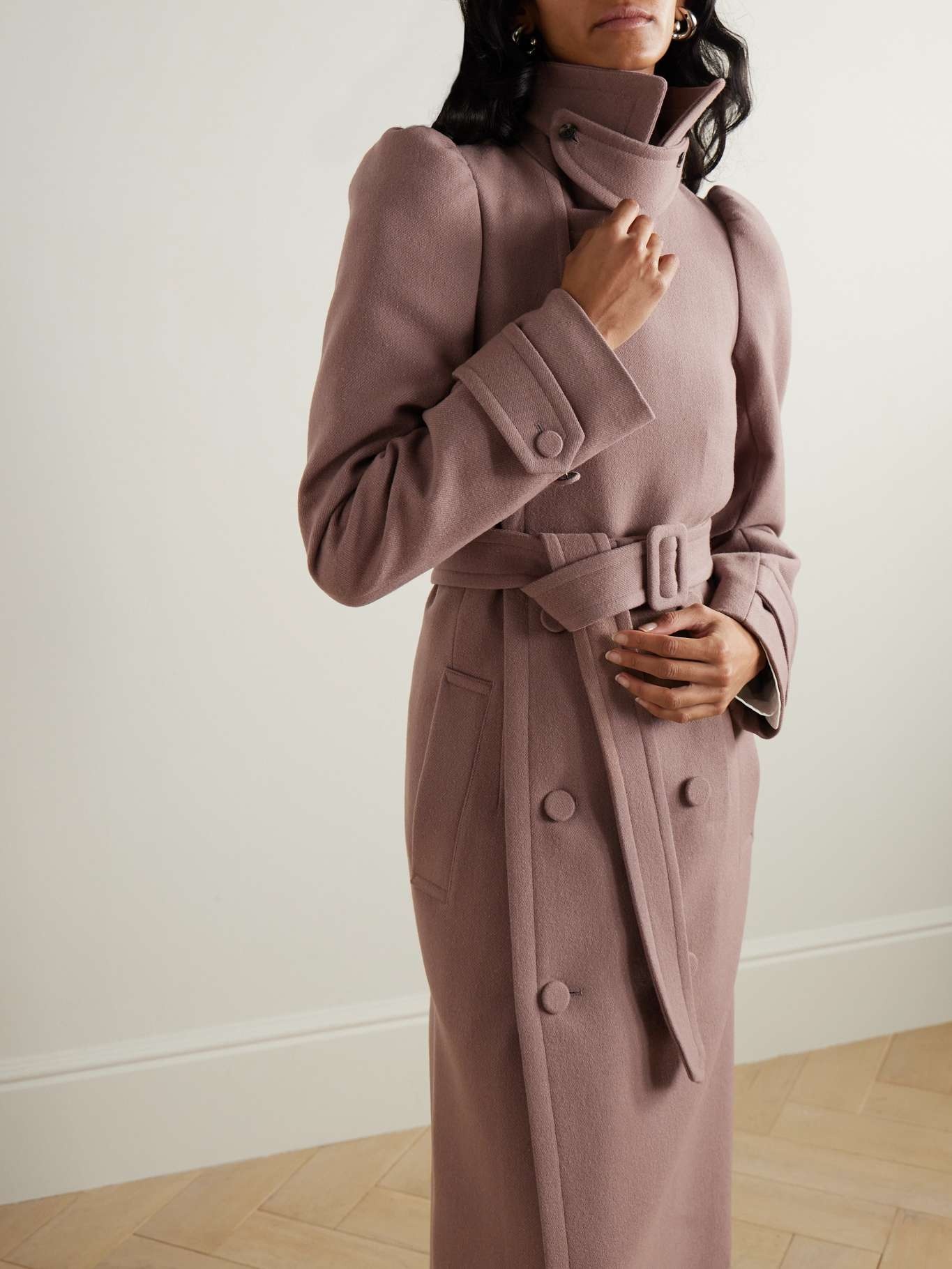 Belted wool-blend twill coat - 3