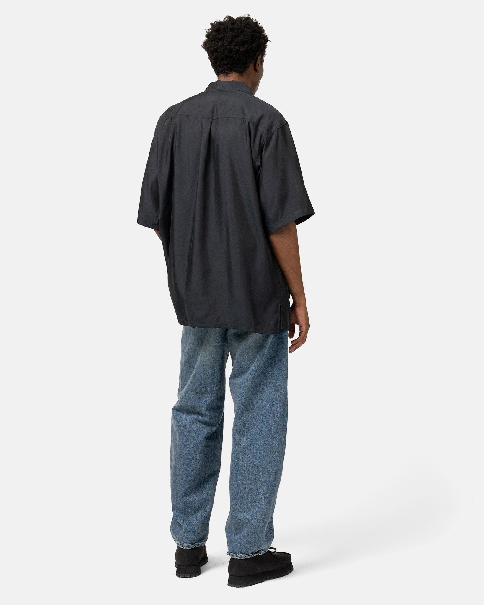 Cupro Twill Oversized Open Collar SS Shirt Black - 3