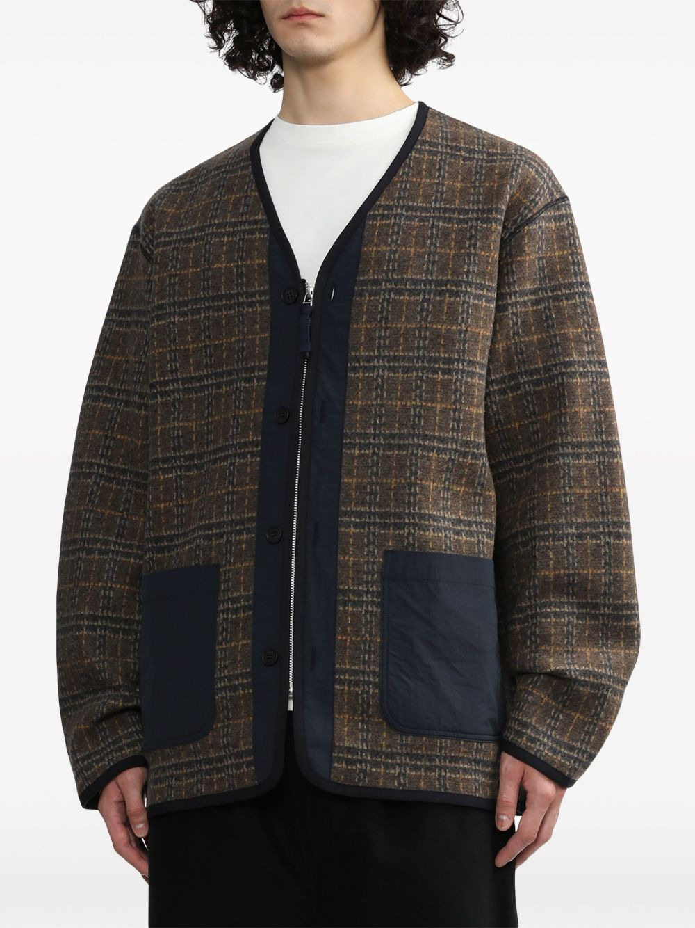 check-pattern zip-up jacket - 3