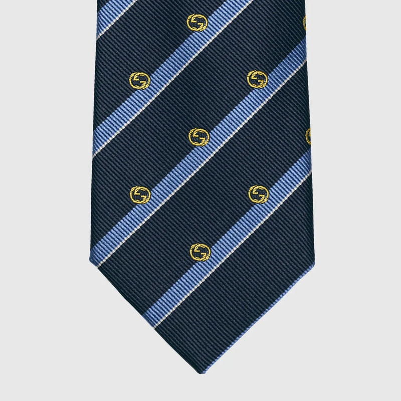 Striped silk tie with Interlocking G 3