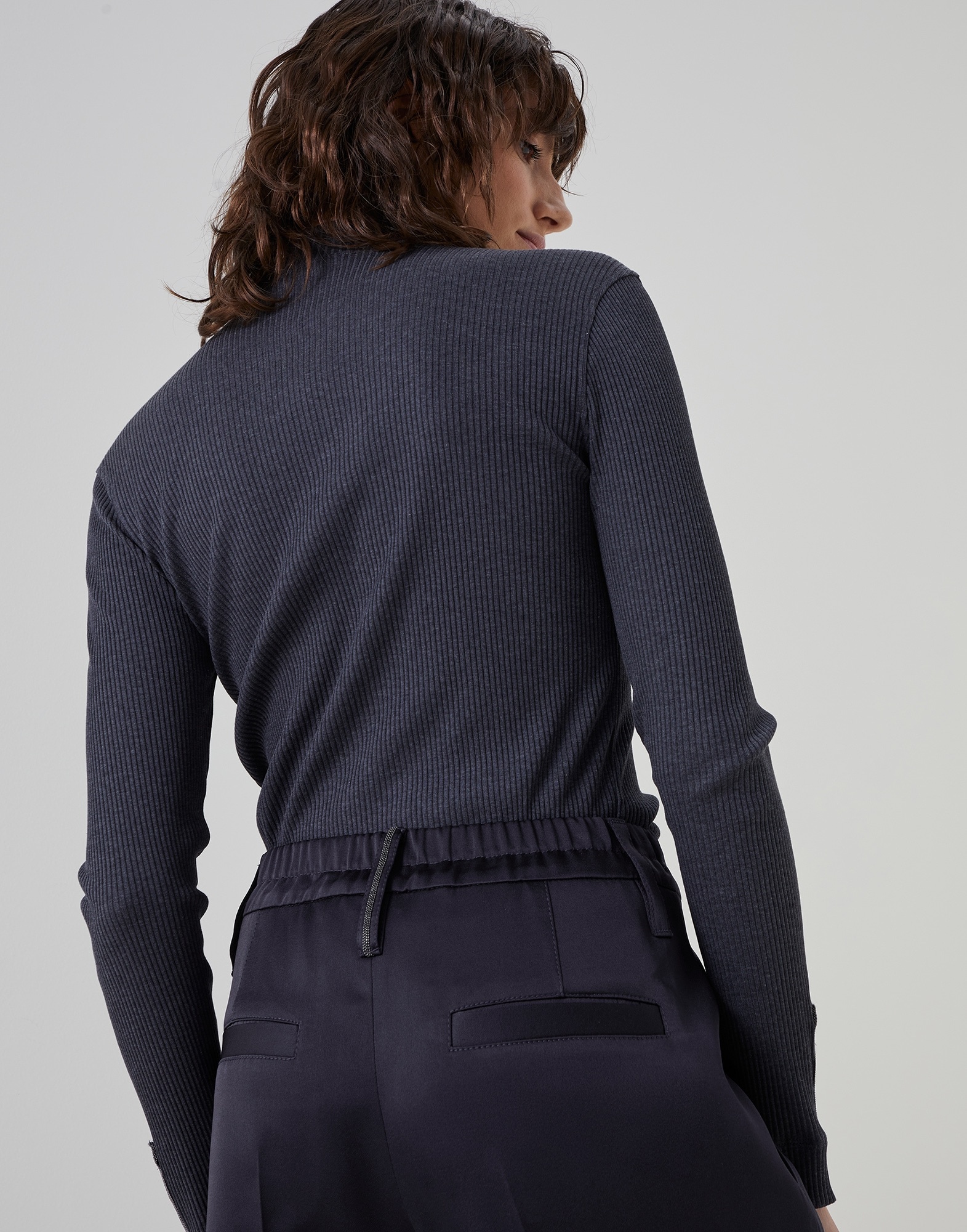 Satin cady sartorial cargo trousers with monili - 3