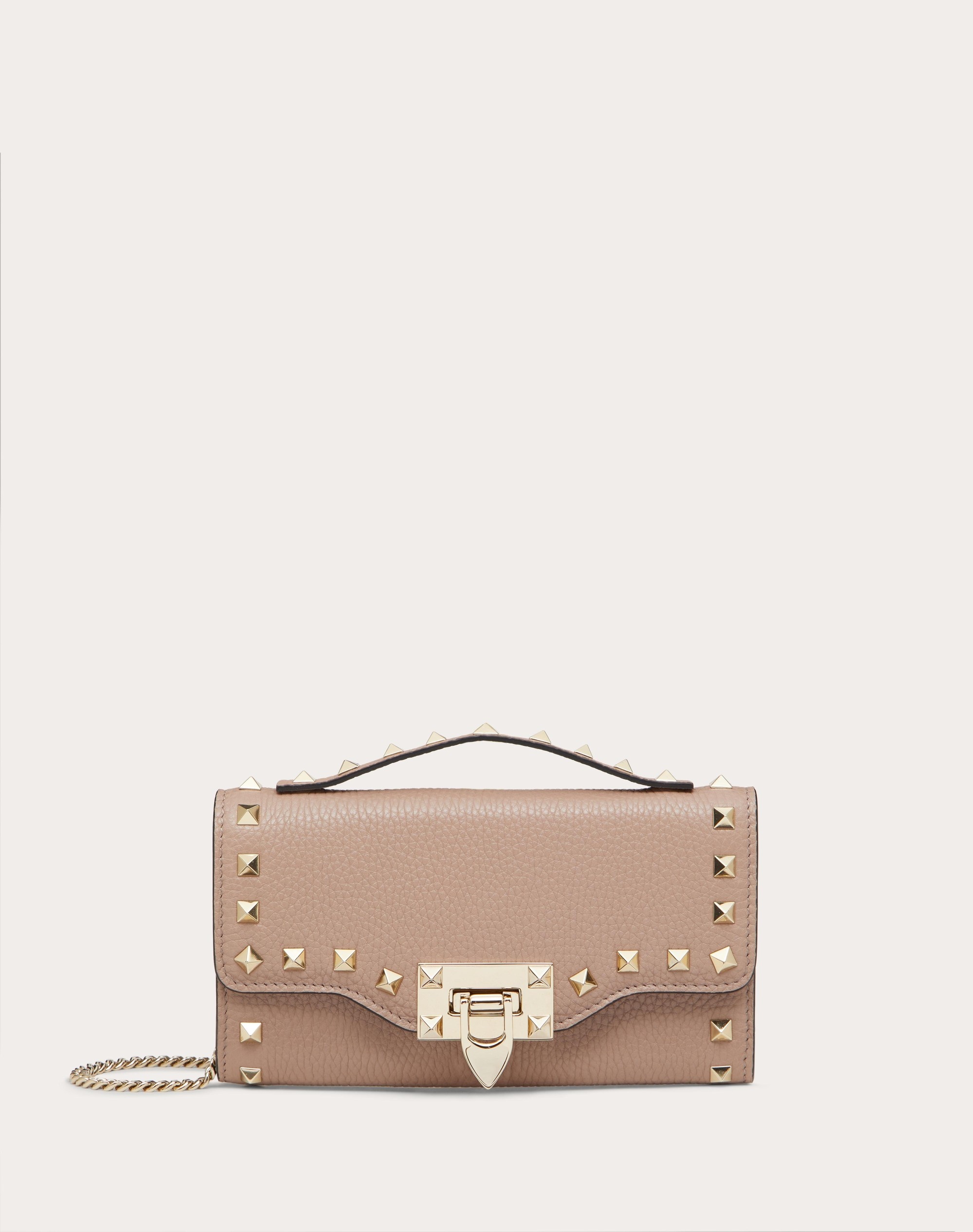 ROCKSTUD GRAINY CALFSKIN WALLET WITH CHAIN STRAP - 1