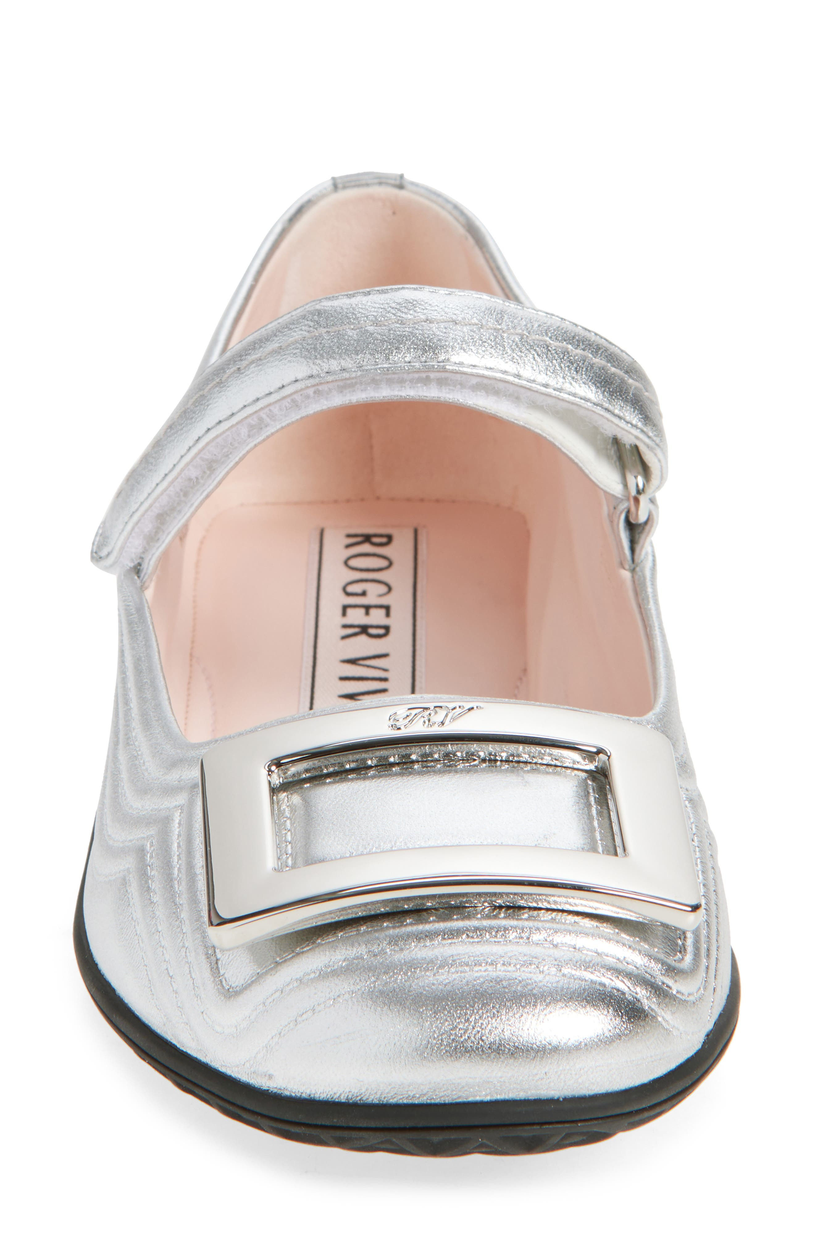 Roger Vivier Viv Low Quilted Metallic Leather Mary Jane Ballet Flat in Argento .silver at Nordstrom - 4