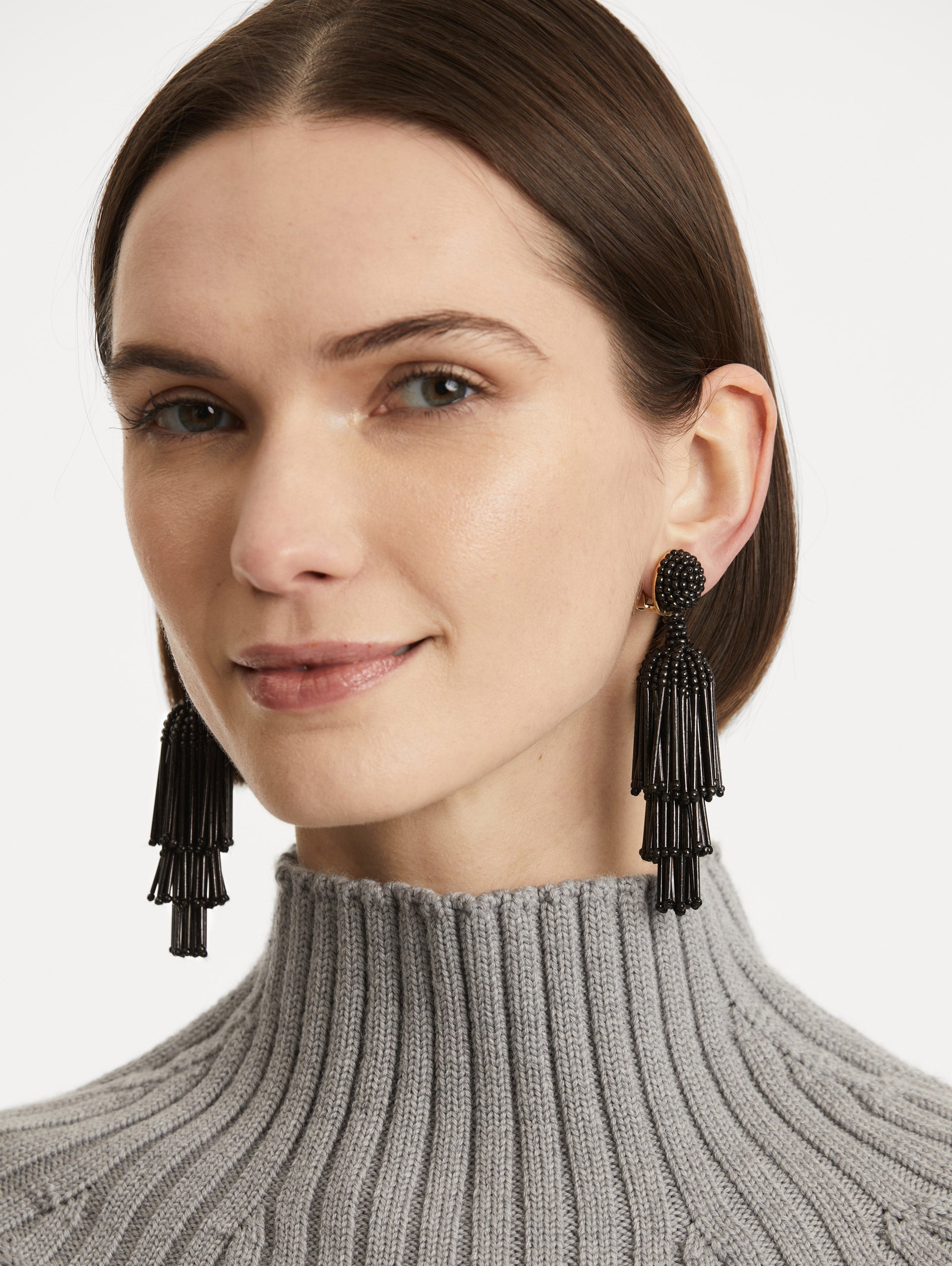 BEADED TIERED TASSEL CLIP-ON EARRINGS - 2
