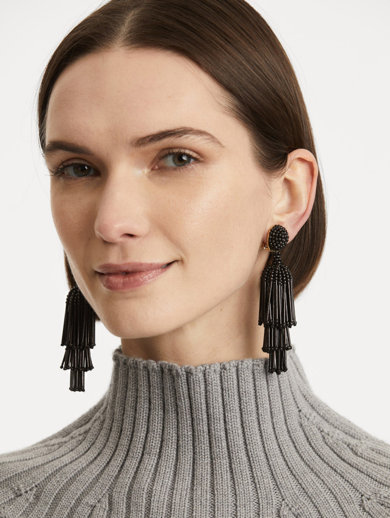 Oscar de la Renta BEADED TIERED TASSEL CLIP-ON EARRINGS outlook
