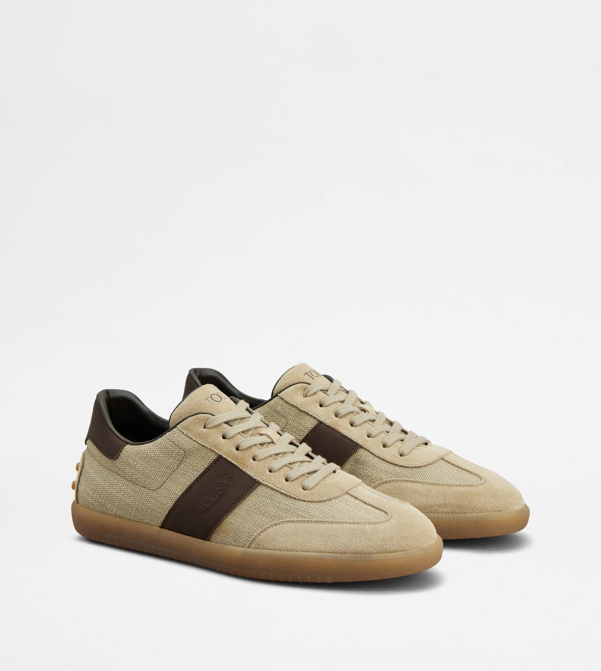 TOD'S TABS SNEAKERS IN FABRIC E SUEDE - BEIGE, BROWN - 3