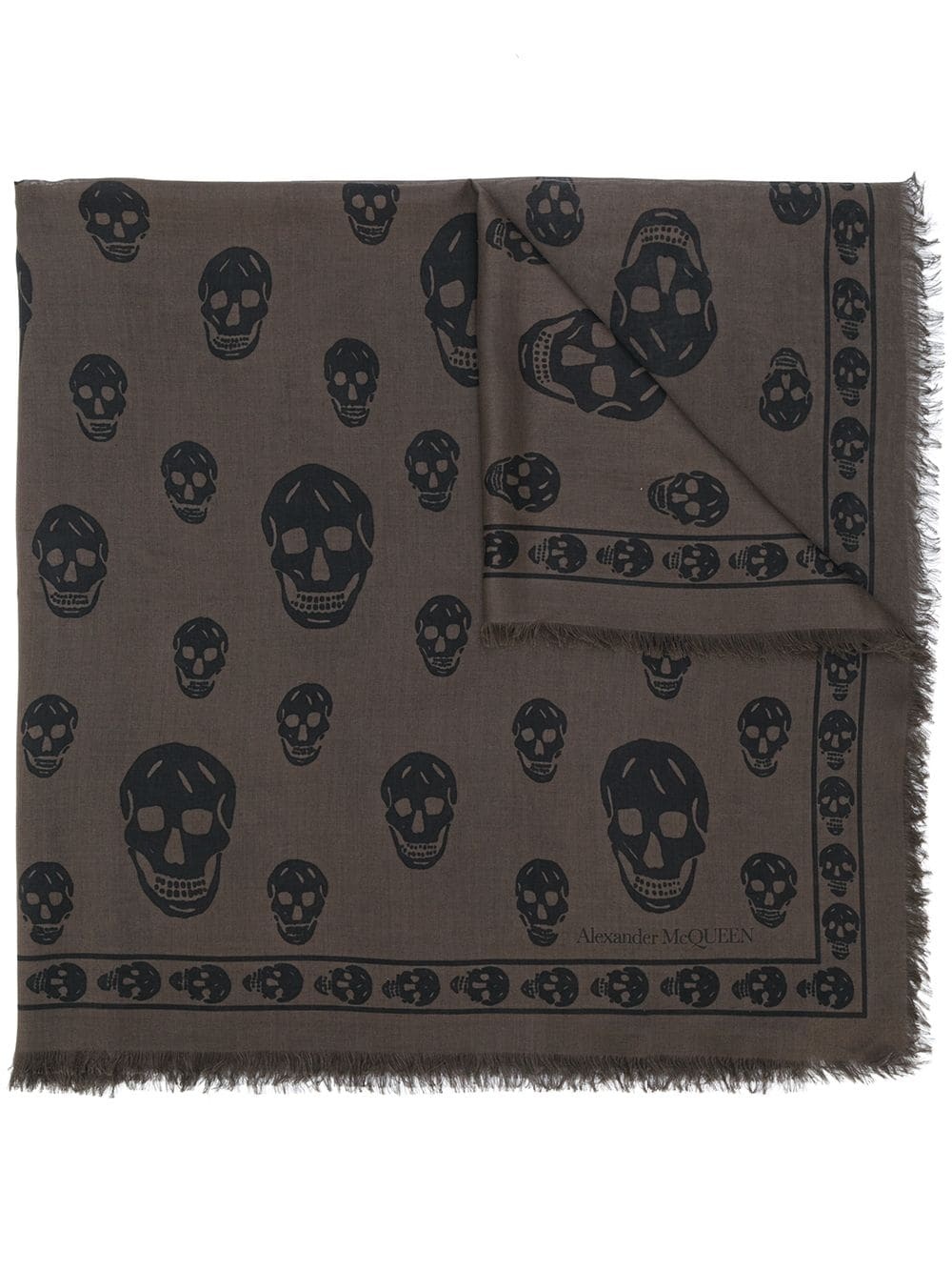 skull-embroidered fringe-edge scarf - 1