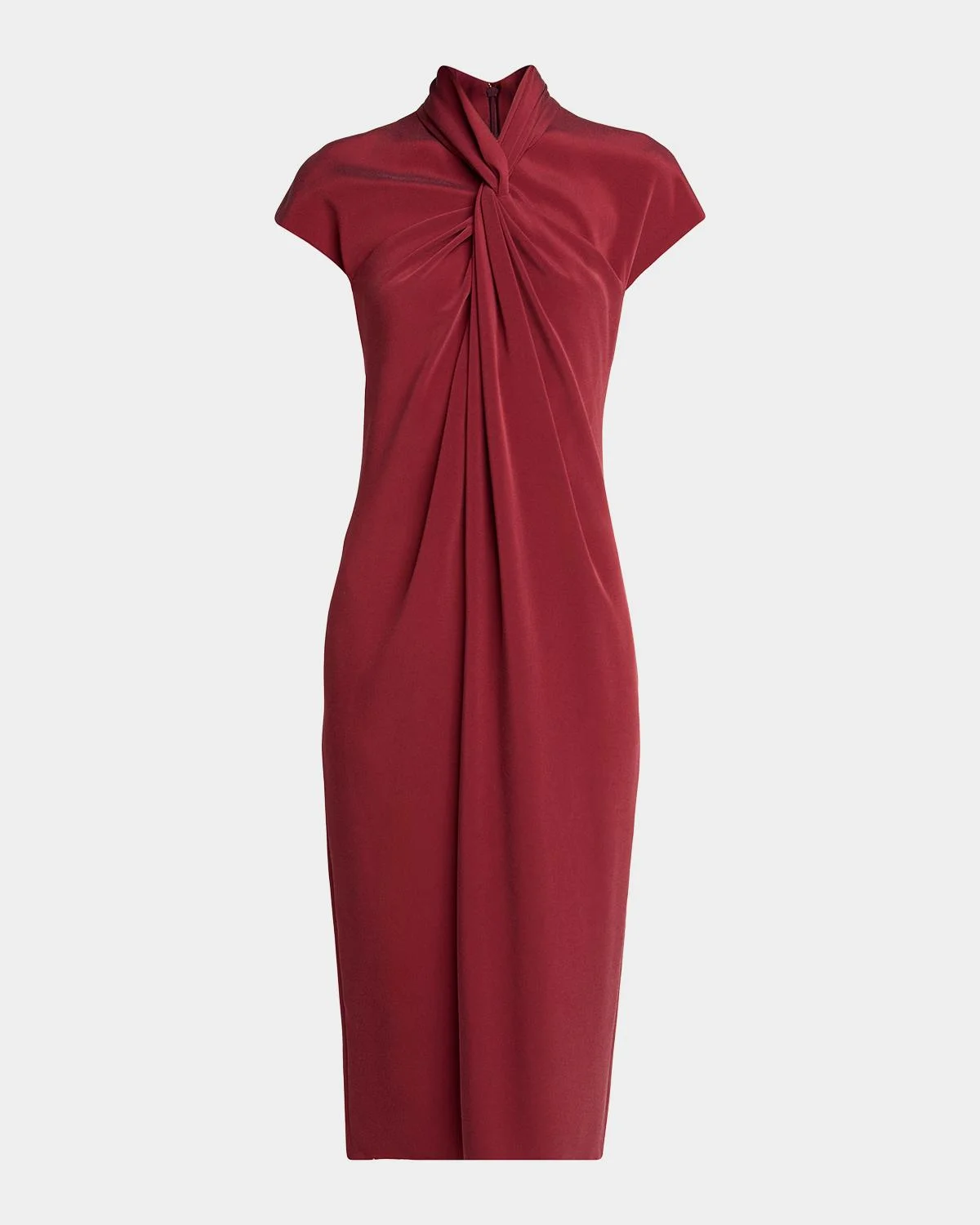 Draped Twisted-Collar Short-Sleeve Midi Dress - 1
