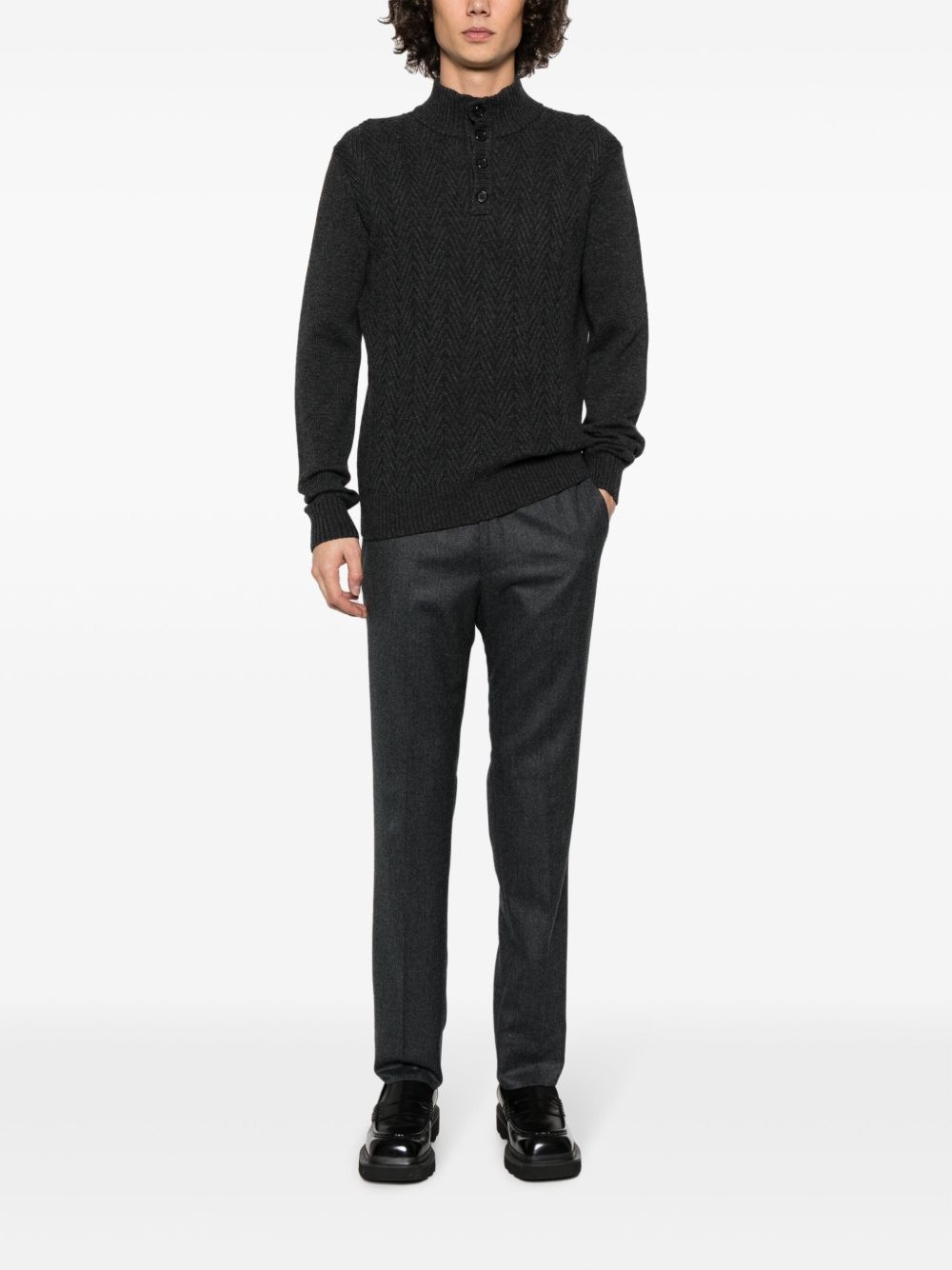 herringbone mock-neck jumper - 2