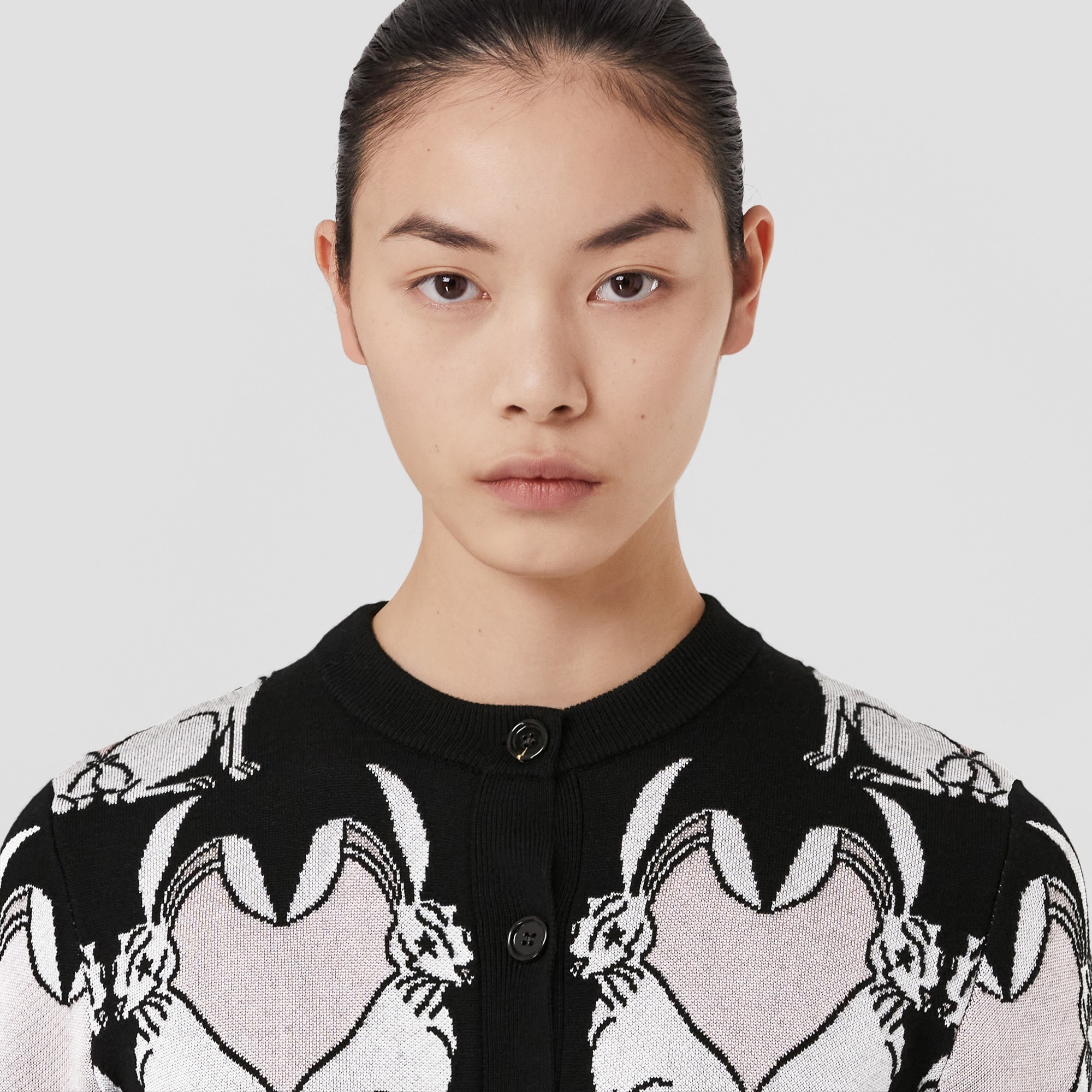 Rabbit Viscose and Wool Blend Jacquard Cardigan - 2