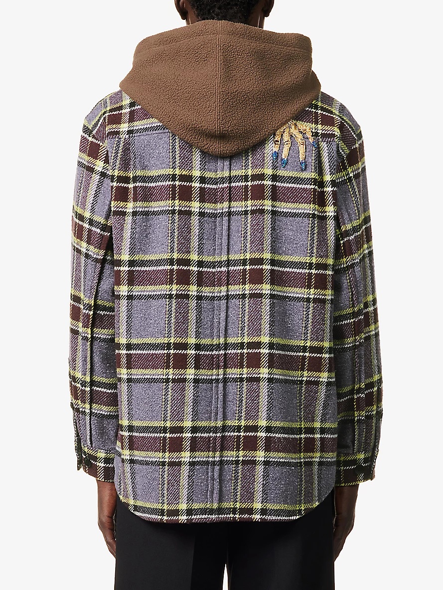 Bead-embellished check-patterned cotton-blend hoody - 4