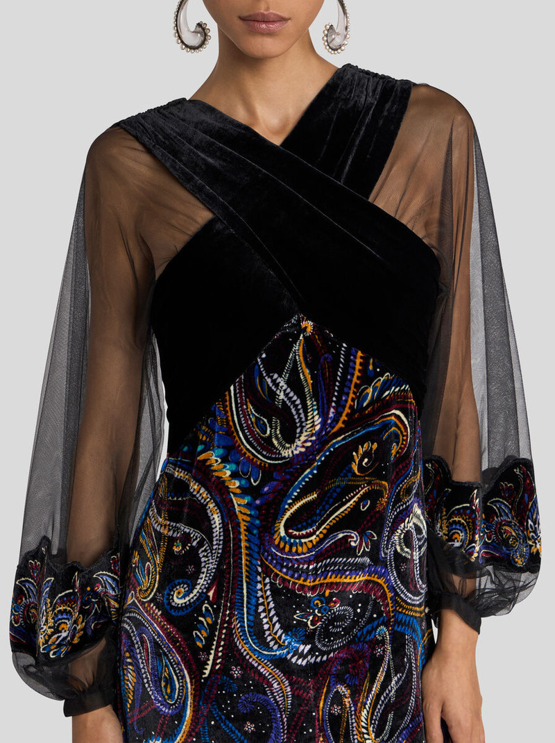 LONG VELVET DRESS WITH PAISLEY FOLIAGE MOTIF 2