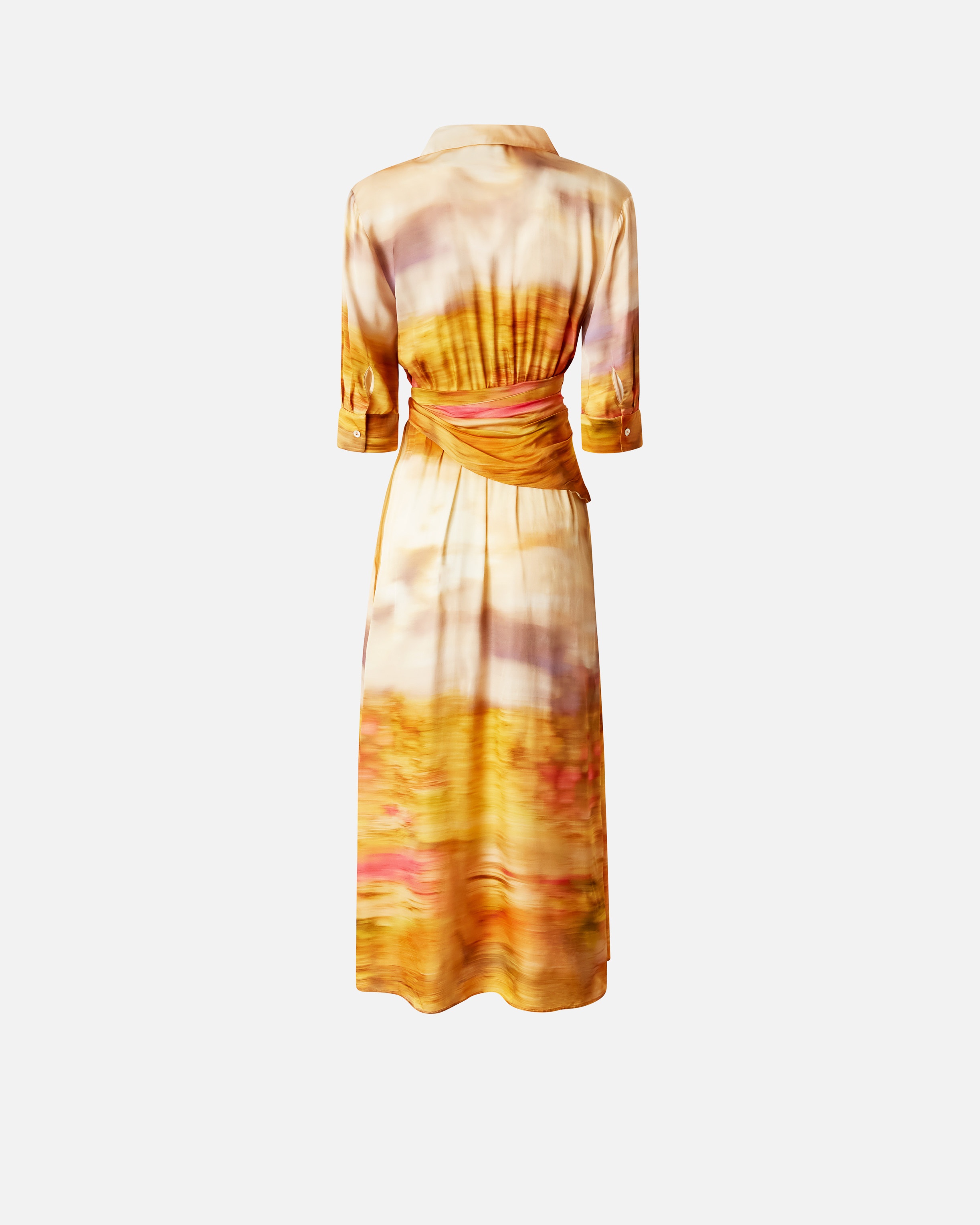 PRINTED SATIN DRESS WITH V-NECK - 6