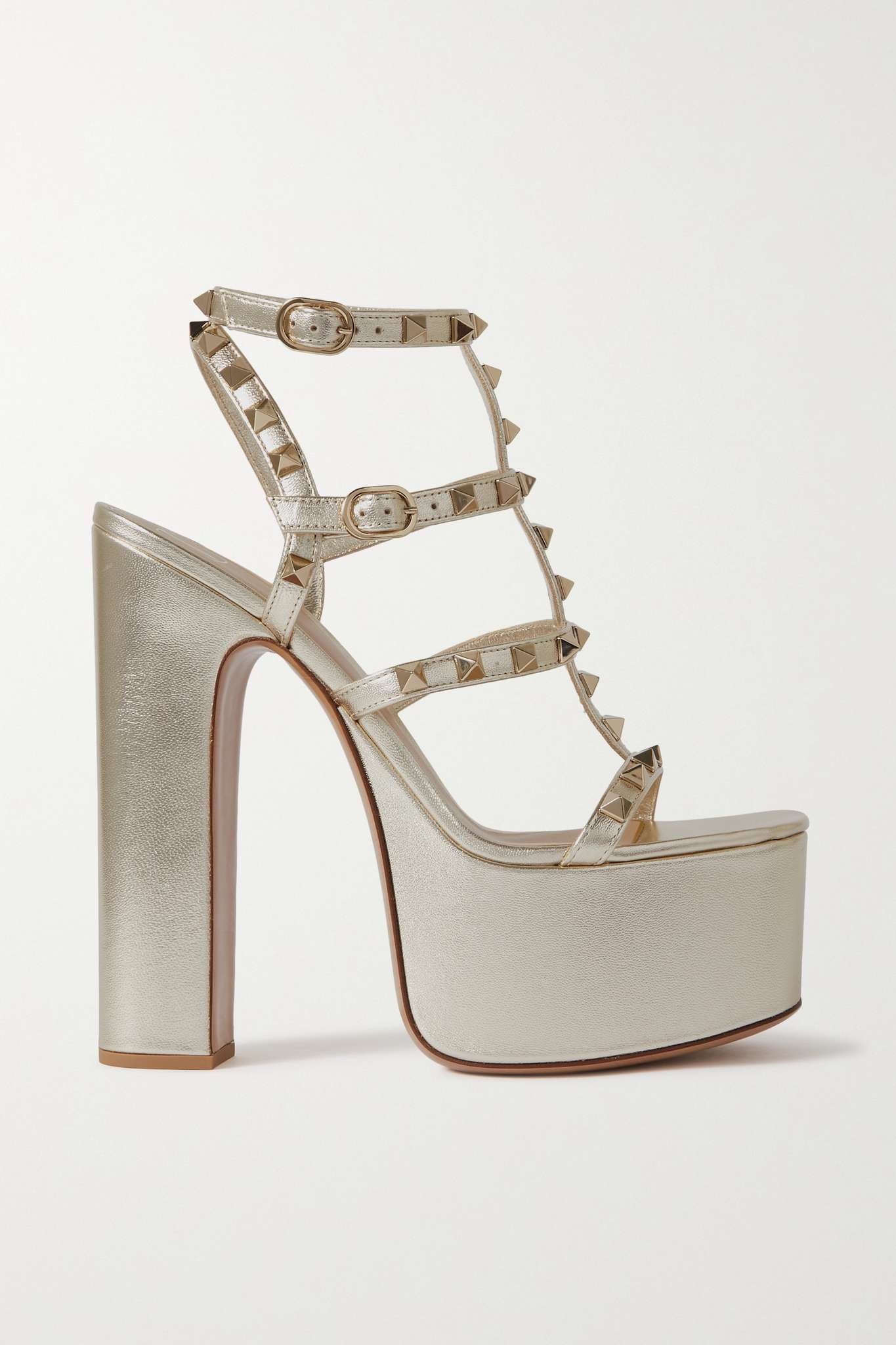 Valentino Garavani Rockstud 155 metallic leather platform sandals - 1