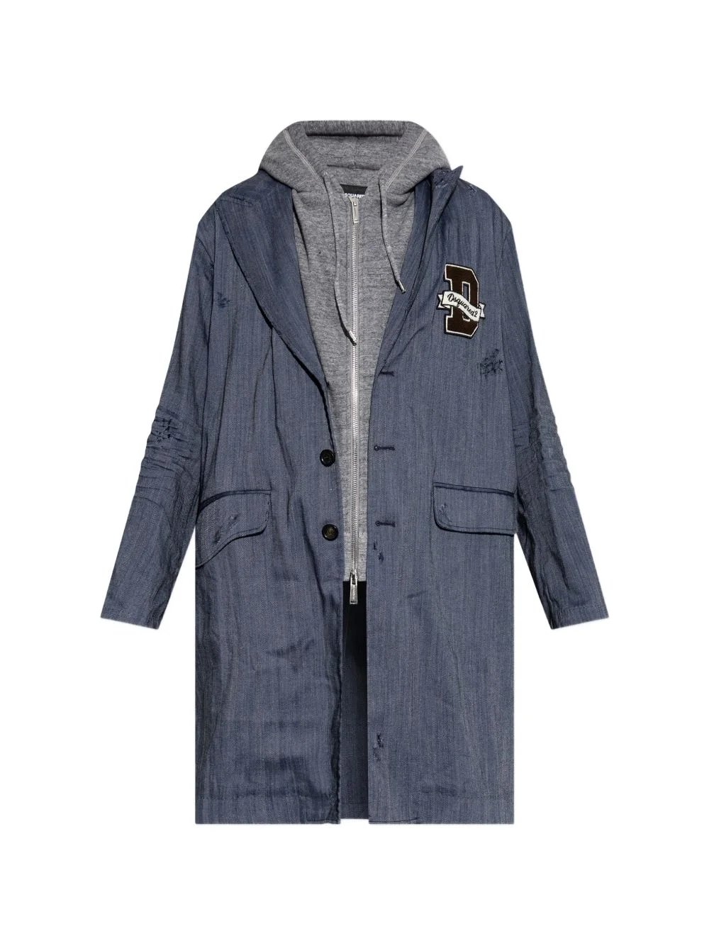 distressed herringbone coat - 1