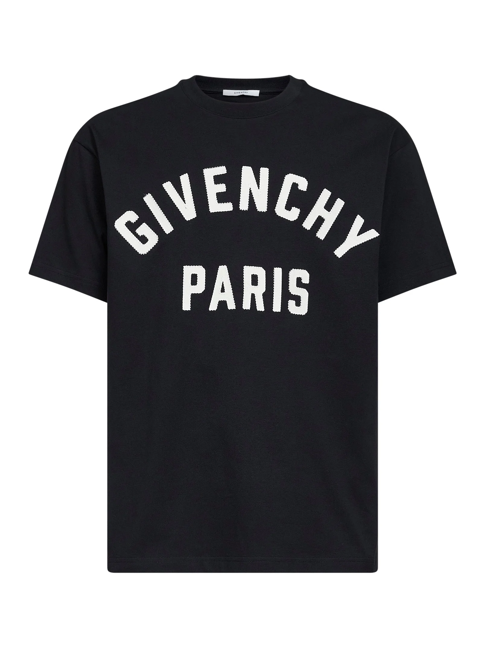 Givenchy Men Black Cotton Givenchy Paris Embroidered T-Shirt - 1