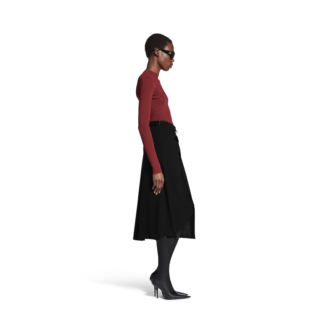 Women's Draped Tailored Skirt in Black - 3