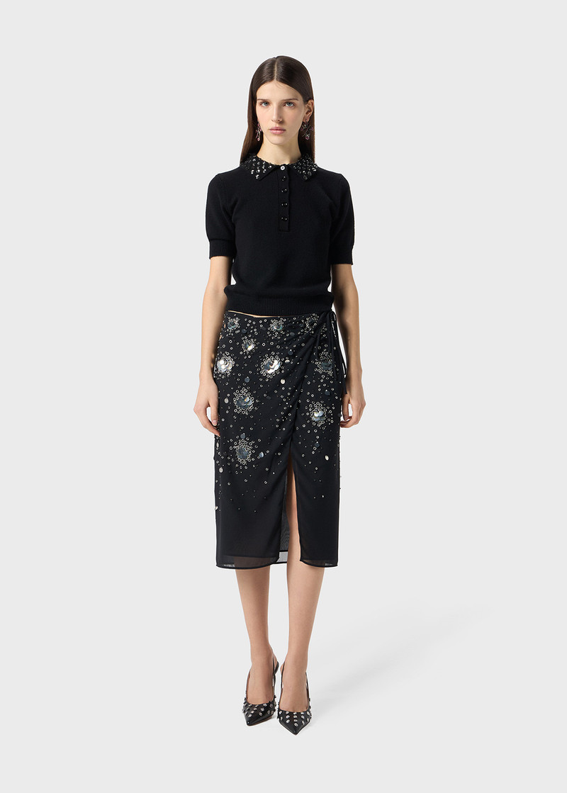 Blumarine WOOL POLO SHIRT WITH GEM EMBROIDERY outlook