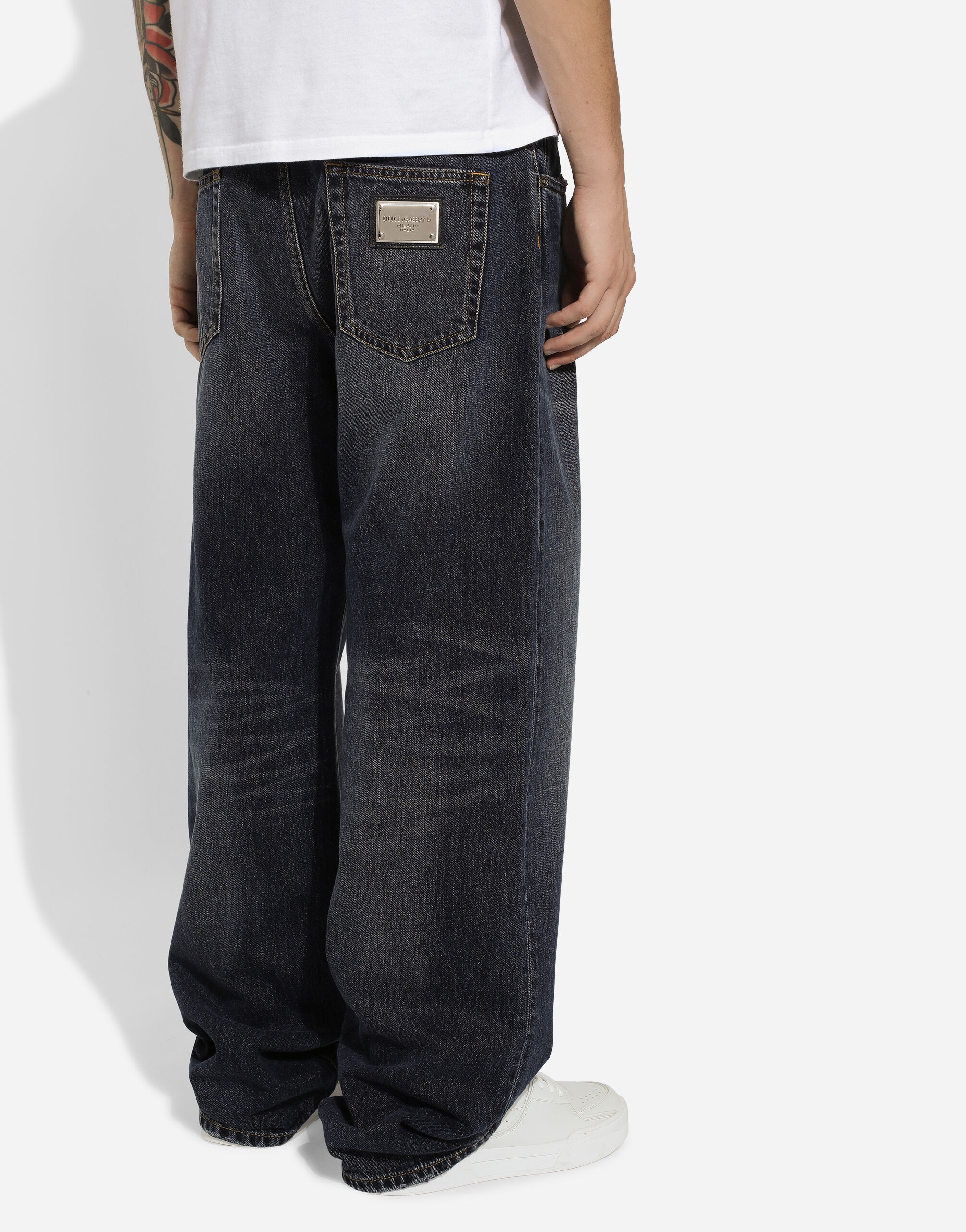 Oversize blue washed denim jeans - 4