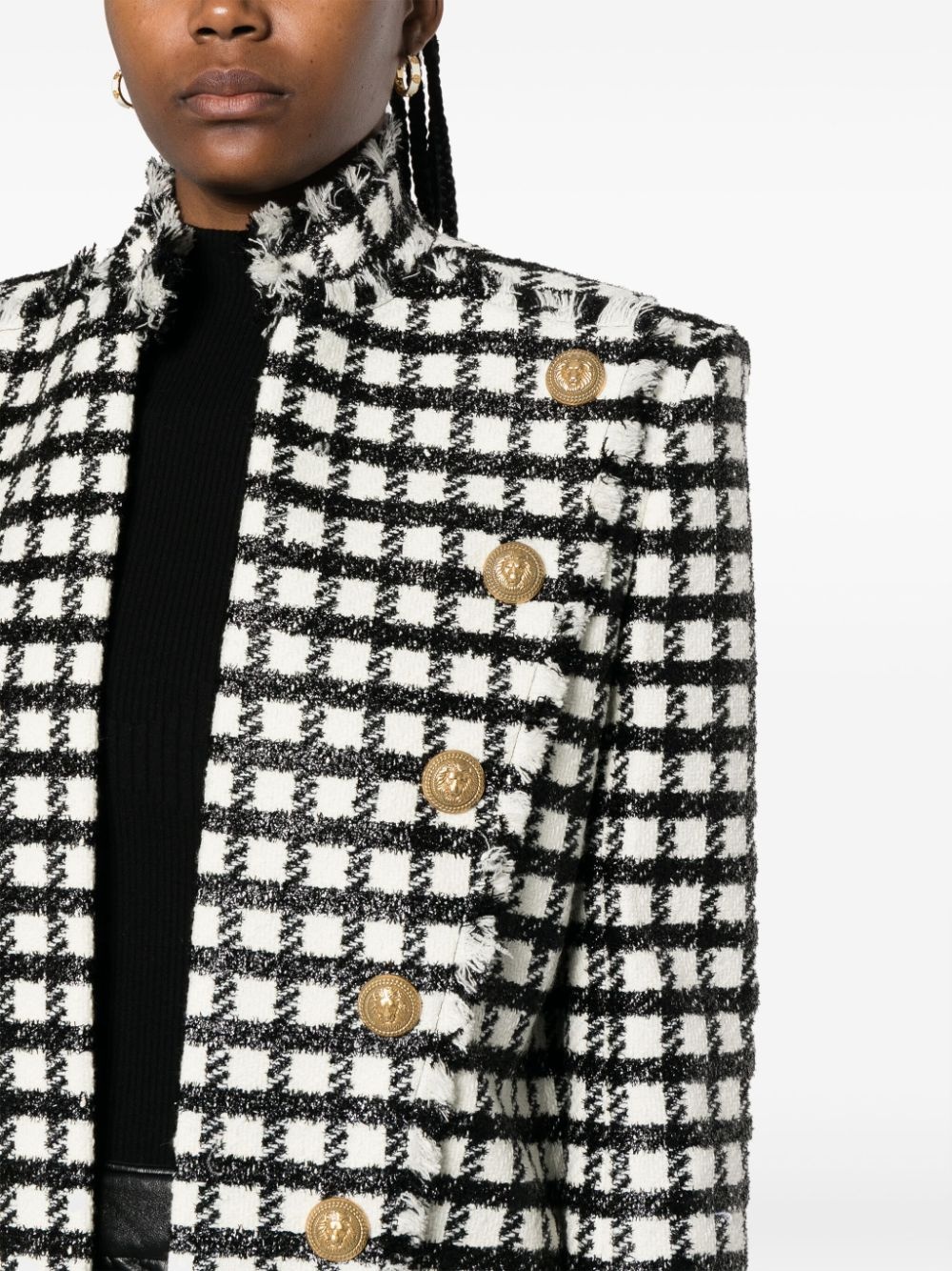 button-embellished checked jacket - 5