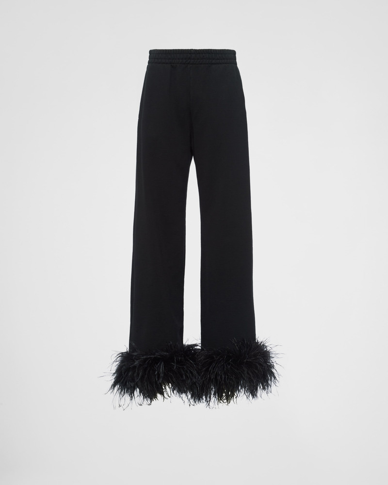 Cotton fleece joggers with feather trim - 1