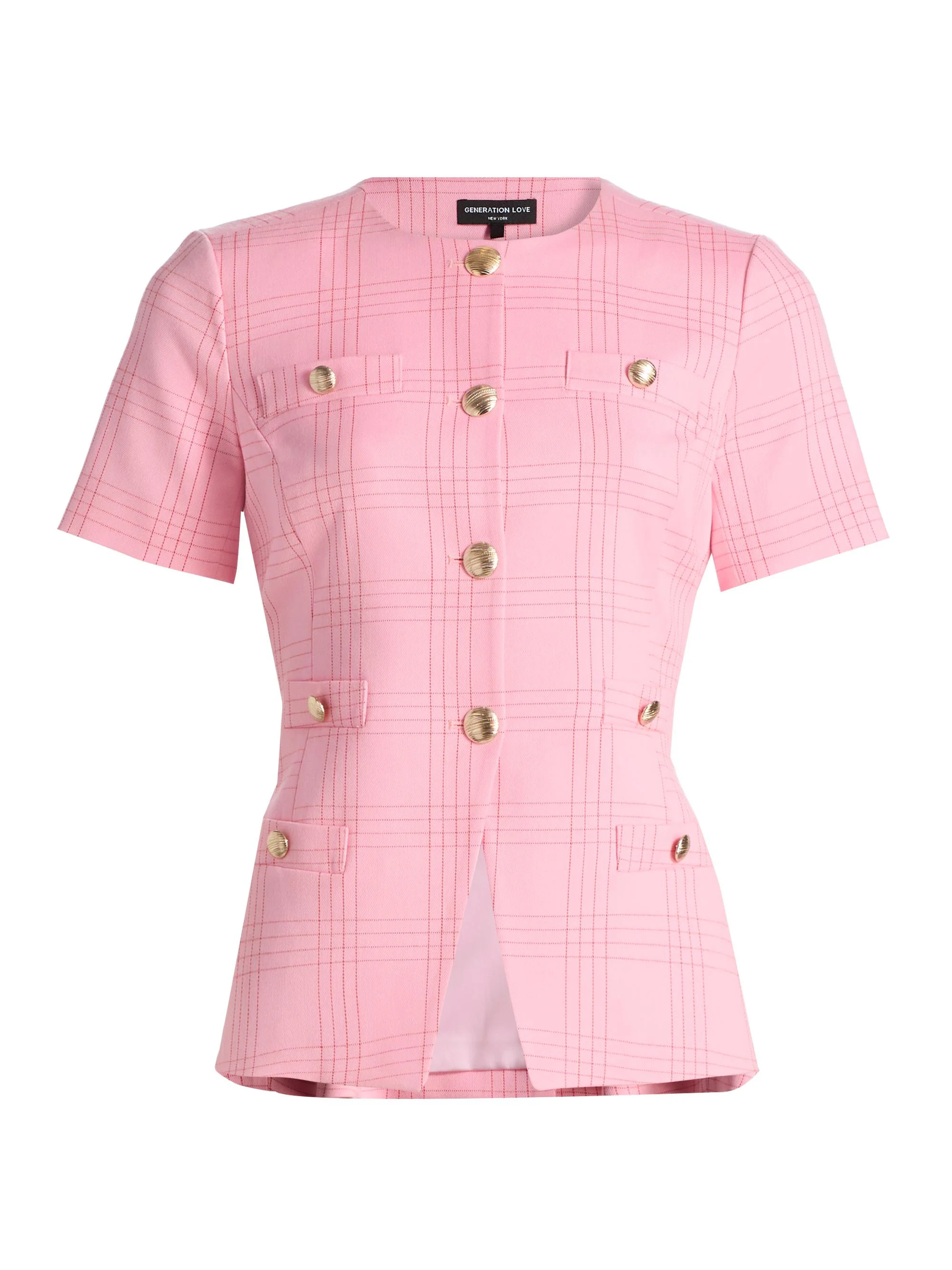 Women's Reyes Windowpane Check Jacket - Pink Red Plaid - 1
