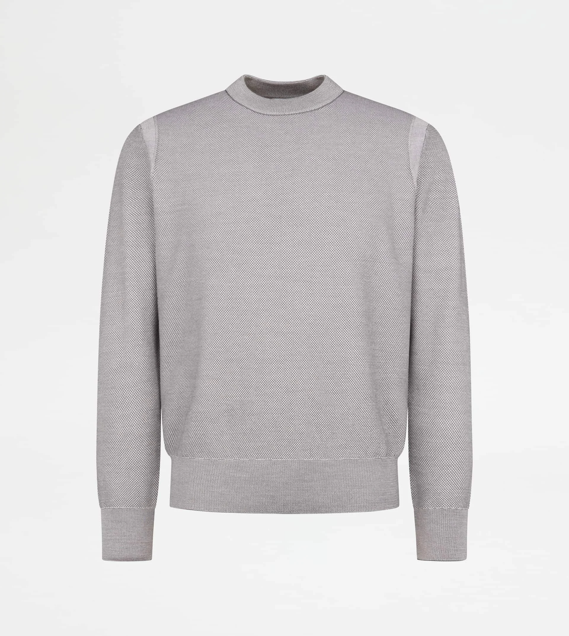 ROUND-NECK PULLOVER IN WOOL PIQUET - GREY - 1