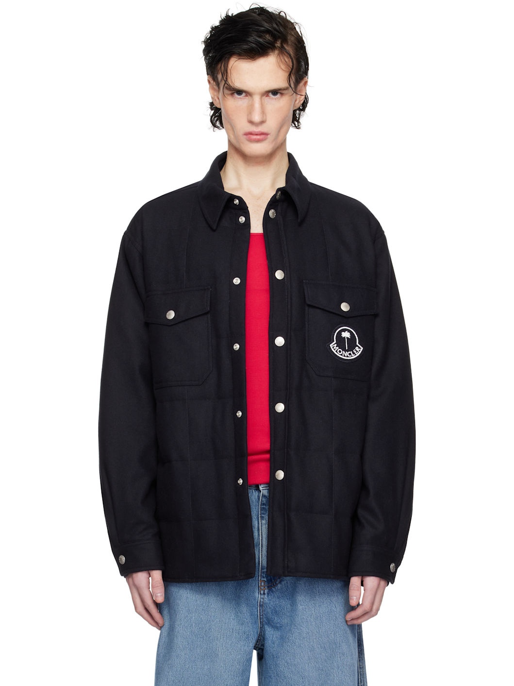 Moncler x Palm Angels Navy Virgin Wool Down Jacket - 1
